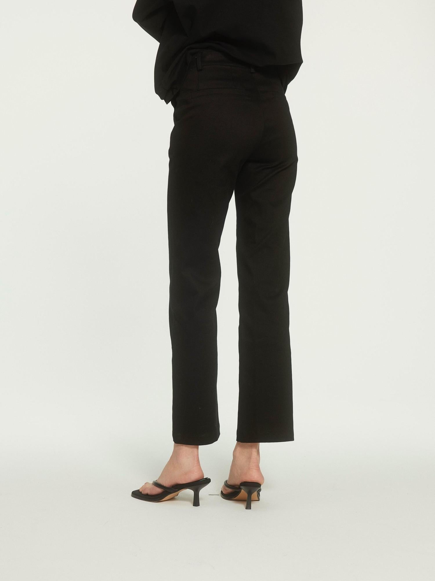 BUZHOU High Waist Stretch Cotton Workwear Zipper Fly Black Ankle Straight Pants