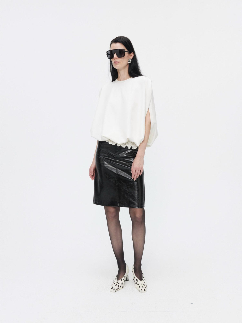 BUZHOU High Waist Two Piece Pu Leather Pencil Solid Bodycon Women Midi Skirts