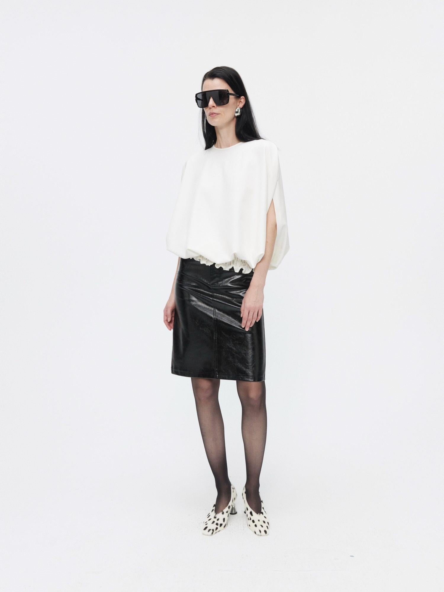 BUZHOU High Waist Two Piece Pu Leather Pencil Solid Bodycon Women Midi Skirts