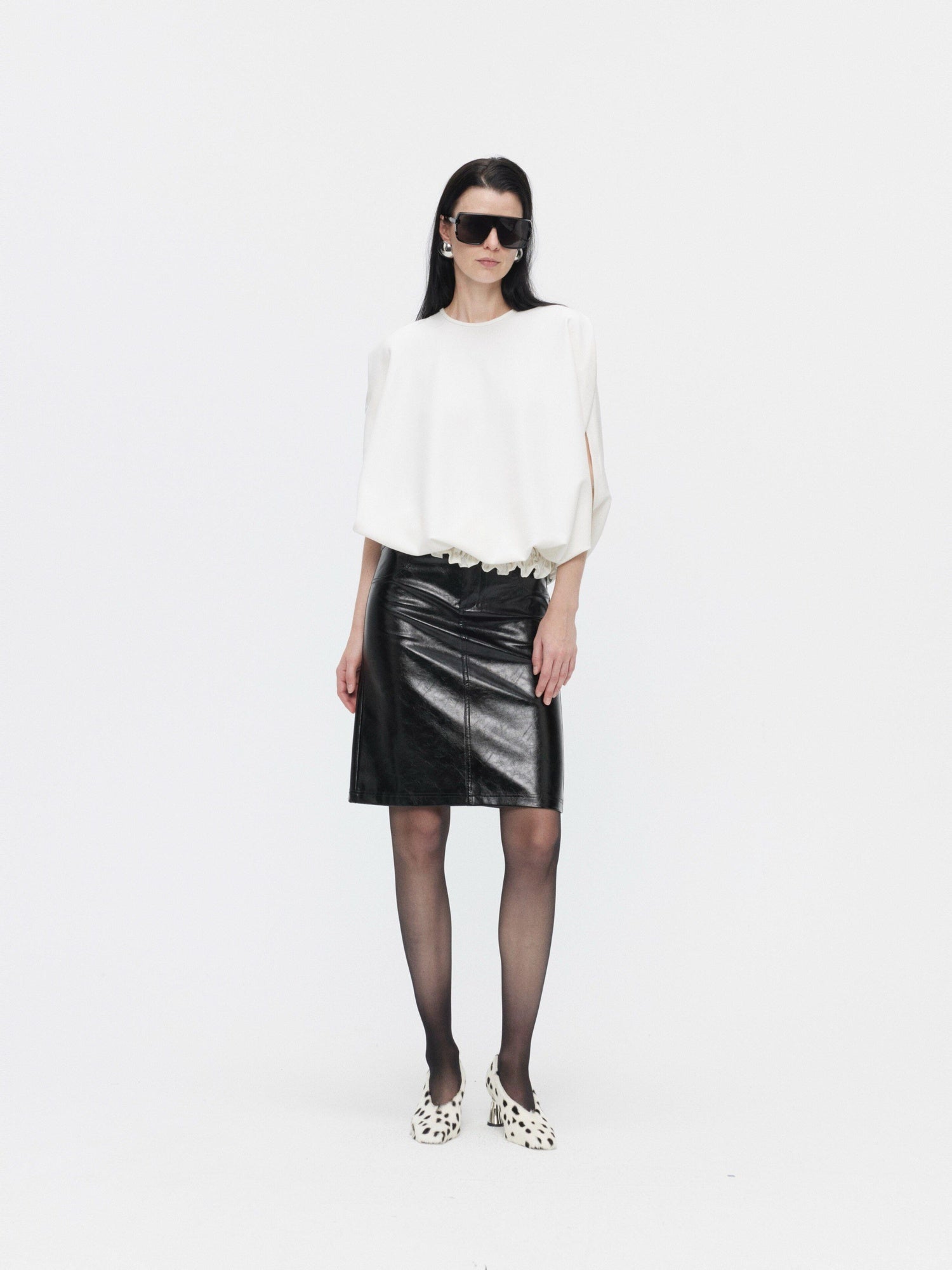 BUZHOU High Waist Two Piece Pu Leather Pencil Solid Bodycon Women Midi Skirts