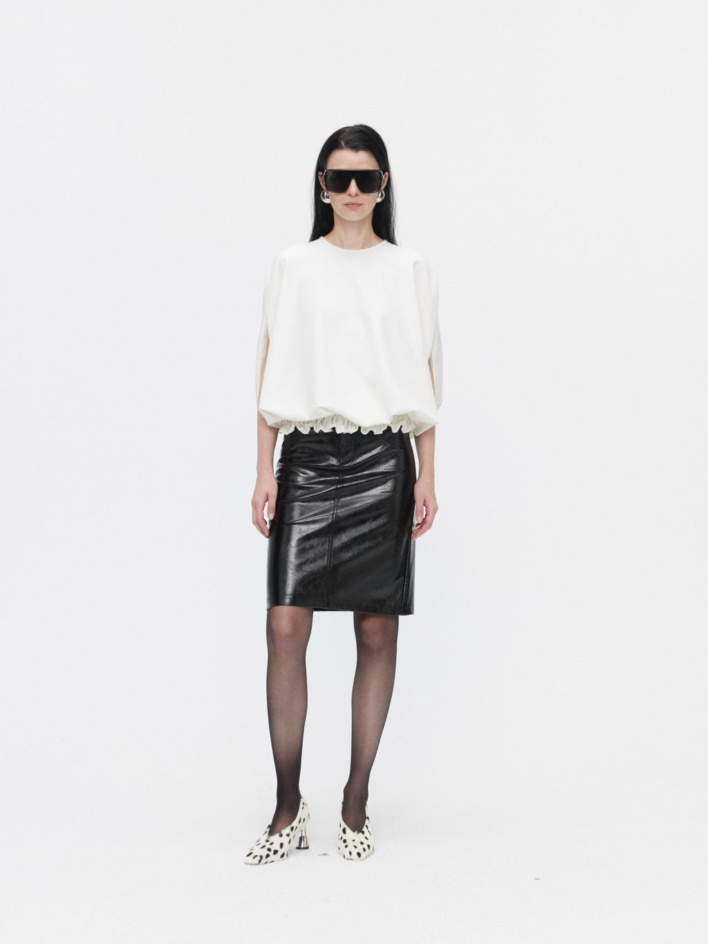 BUZHOU High Waist Two Piece Pu Leather Pencil Solid Bodycon Women Midi Skirts