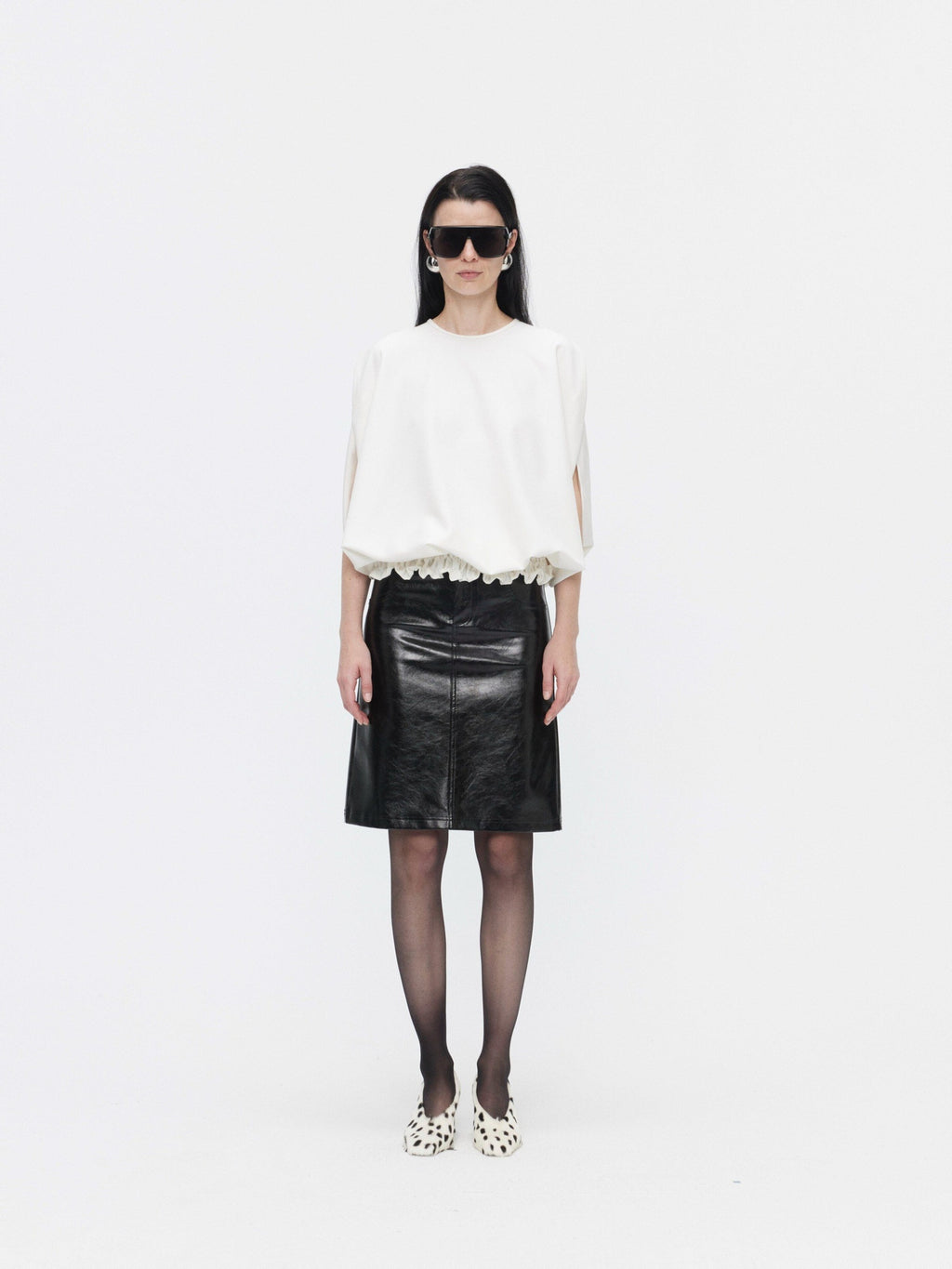 BUZHOU High Waist Two Piece Pu Leather Pencil Solid Bodycon Women Midi Skirts