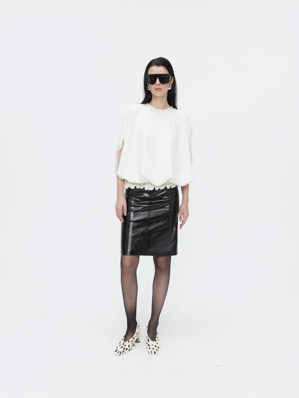 BUZHOU High Waist Two Piece Pu Leather Pencil Solid Bodycon Women Midi Skirts