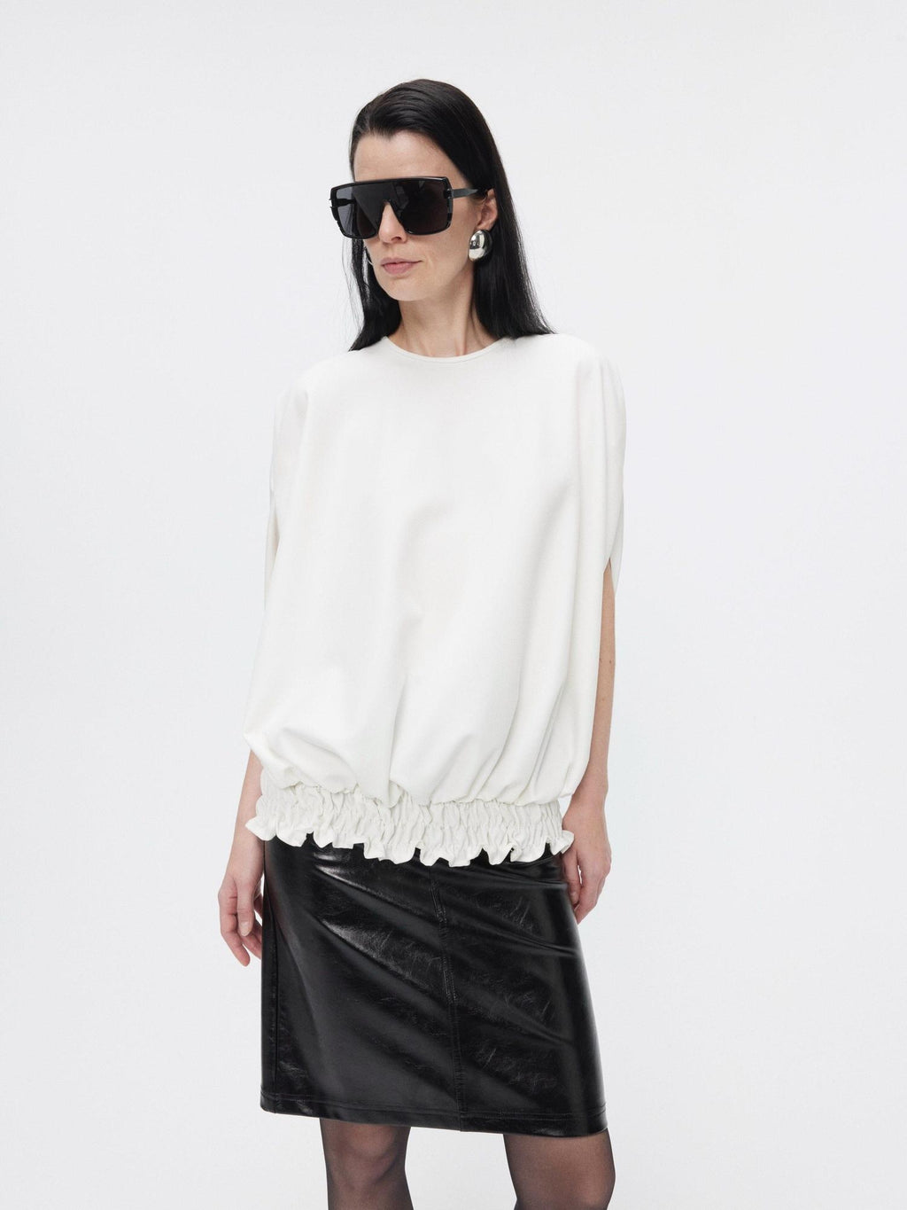 BUZHOU High Waist Two Piece Pu Leather Pencil Solid Bodycon Women Midi Skirts