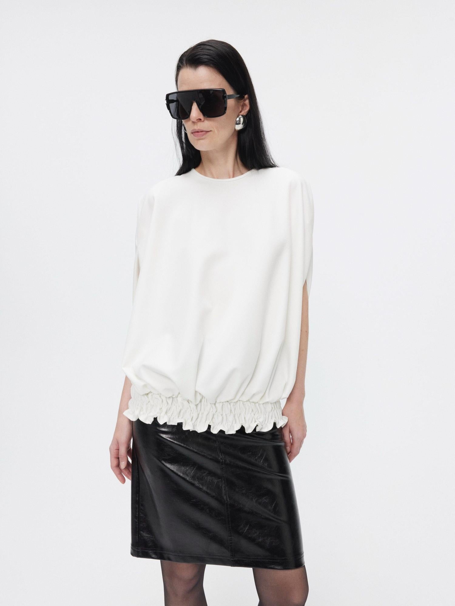 BUZHOU High Waist Two Piece Pu Leather Pencil Solid Bodycon Women Midi Skirts