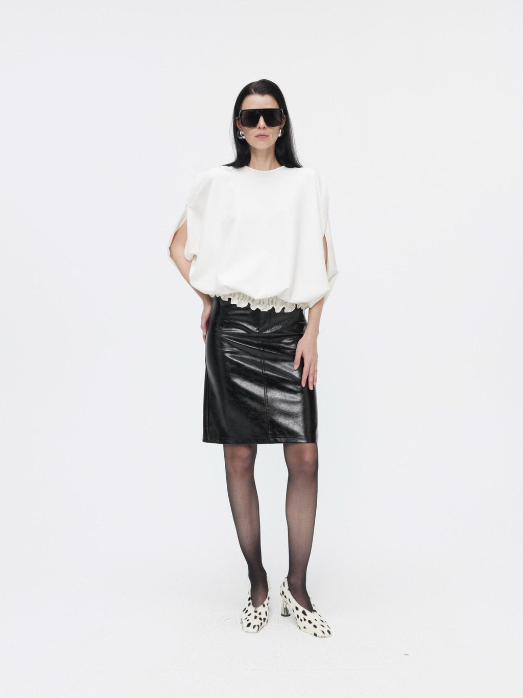 BUZHOU High Waist Two Piece Pu Leather Pencil Solid Bodycon Women Midi Skirts