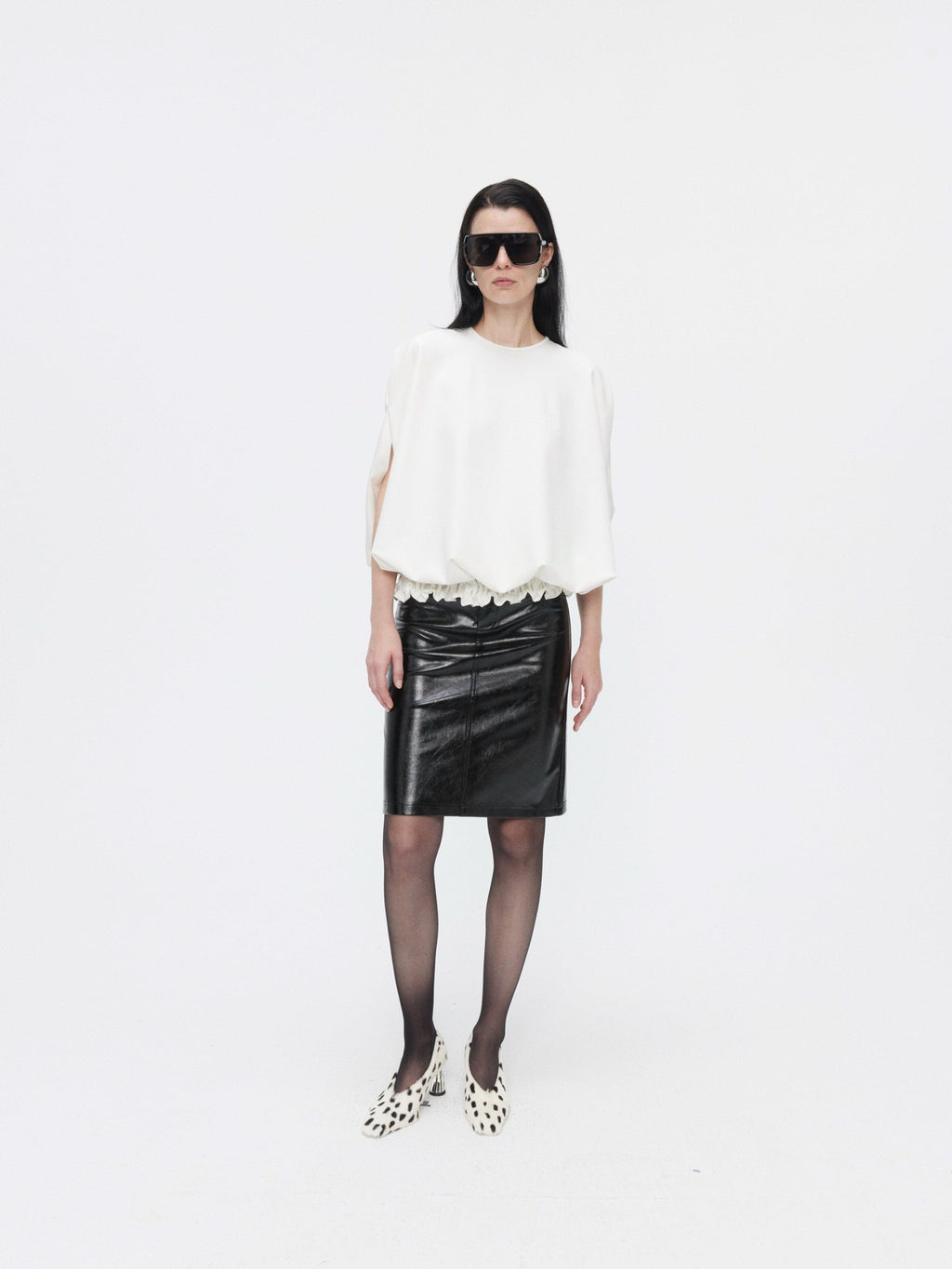 BUZHOU High Waist Two Piece Pu Leather Pencil Solid Bodycon Women Midi Skirts