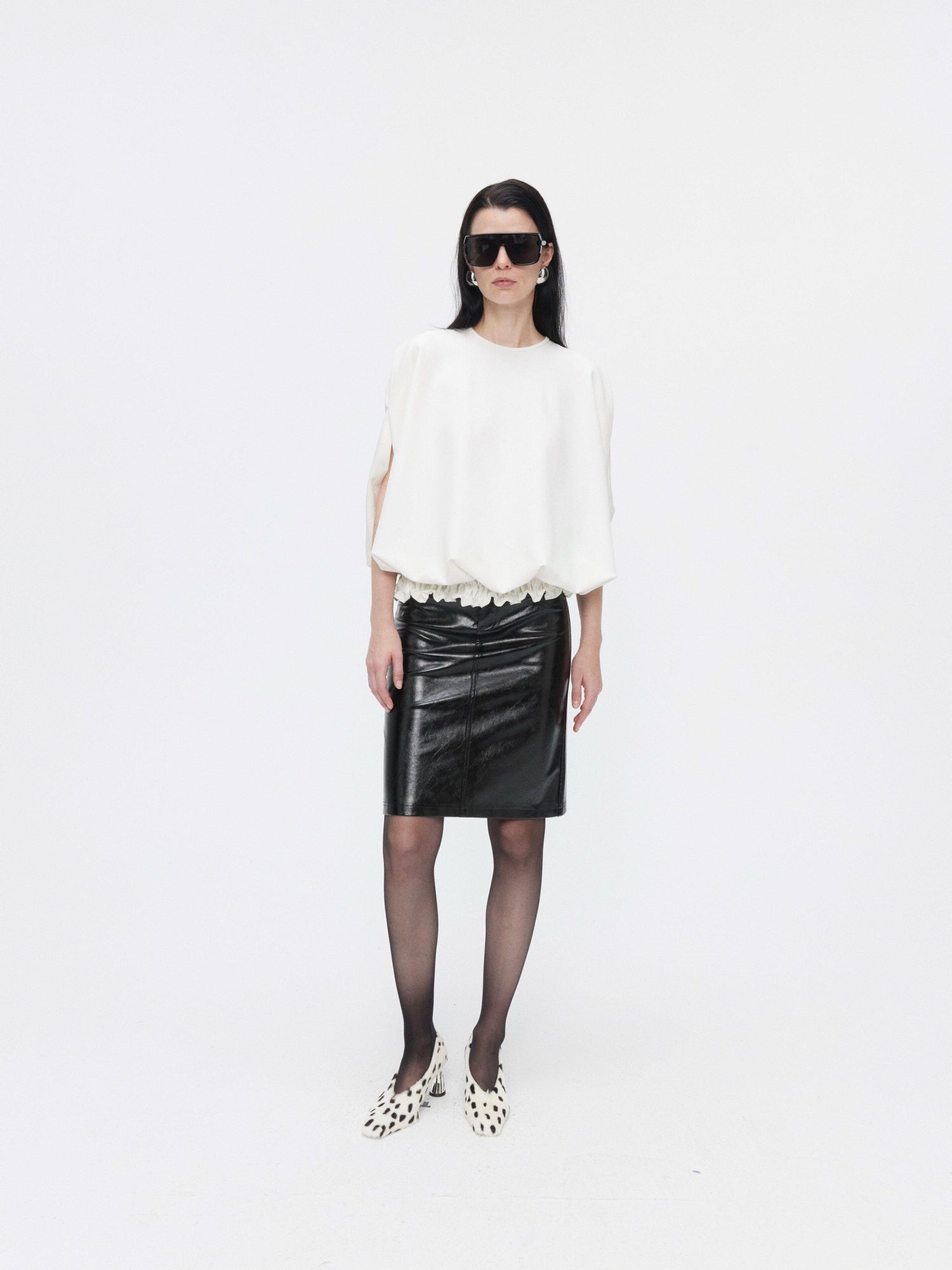 BUZHOU High Waist Two Piece Pu Leather Pencil Solid Bodycon Women Midi Skirts