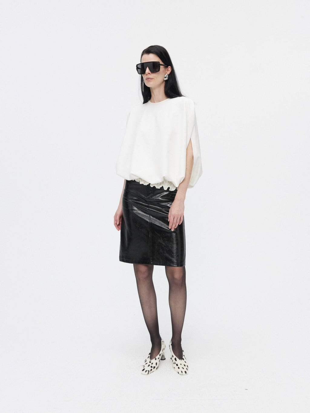 BUZHOU High Waist Two Piece Pu Leather Pencil Solid Bodycon Women Midi Skirts