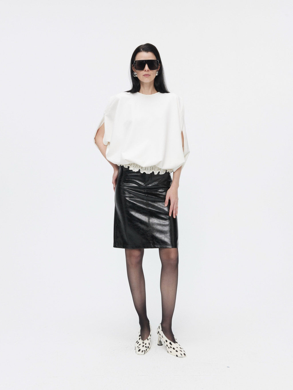 BUZHOU High Waist Two Piece Pu Leather Pencil Solid Bodycon Women Midi Skirts