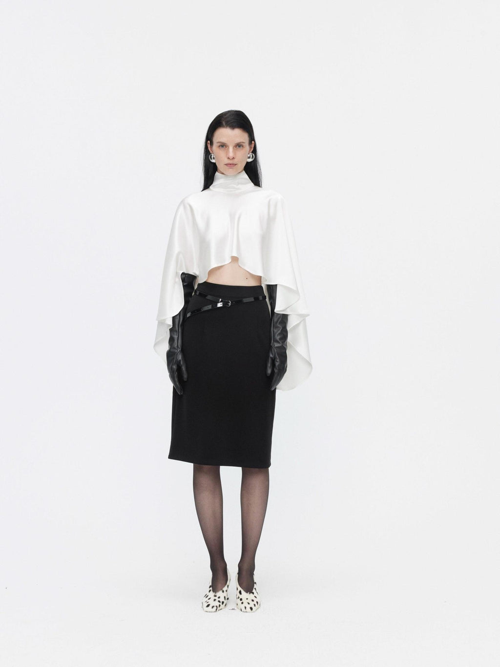 BUZHOU High Waist Zipper Detail Straight Knit Slim Women Black Cotton Blend Midi Skirts