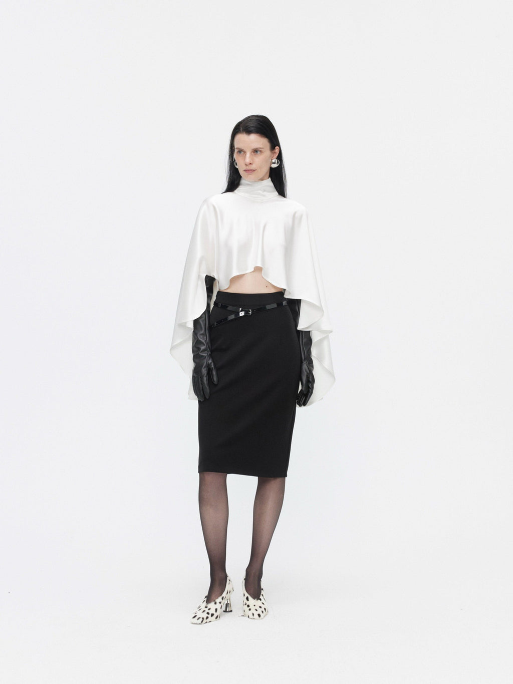 BUZHOU High Waist Zipper Detail Straight Knit Slim Women Black Cotton Blend Midi Skirts