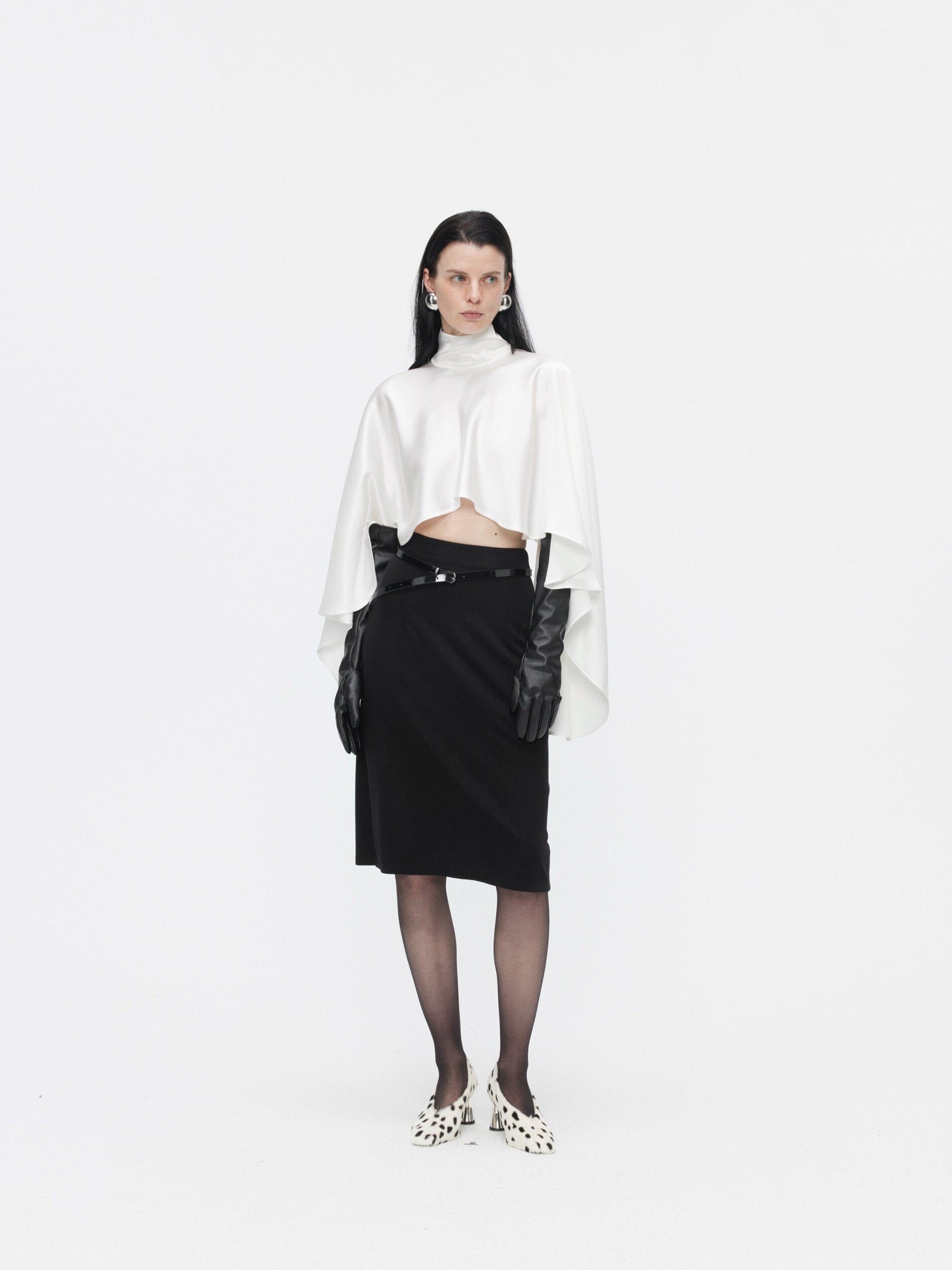 BUZHOU High Waist Zipper Detail Straight Knit Slim Women Black Cotton Blend Midi Skirts
