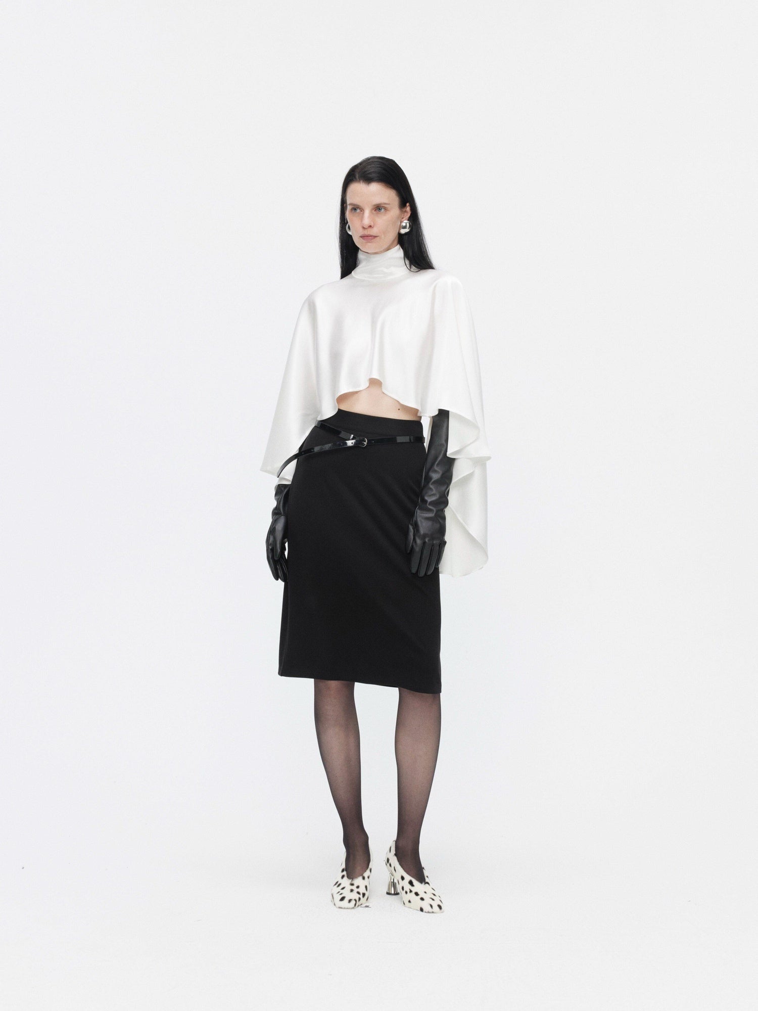 BUZHOU High Waist Zipper Detail Straight Knit Slim Women Black Cotton Blend Midi Skirts