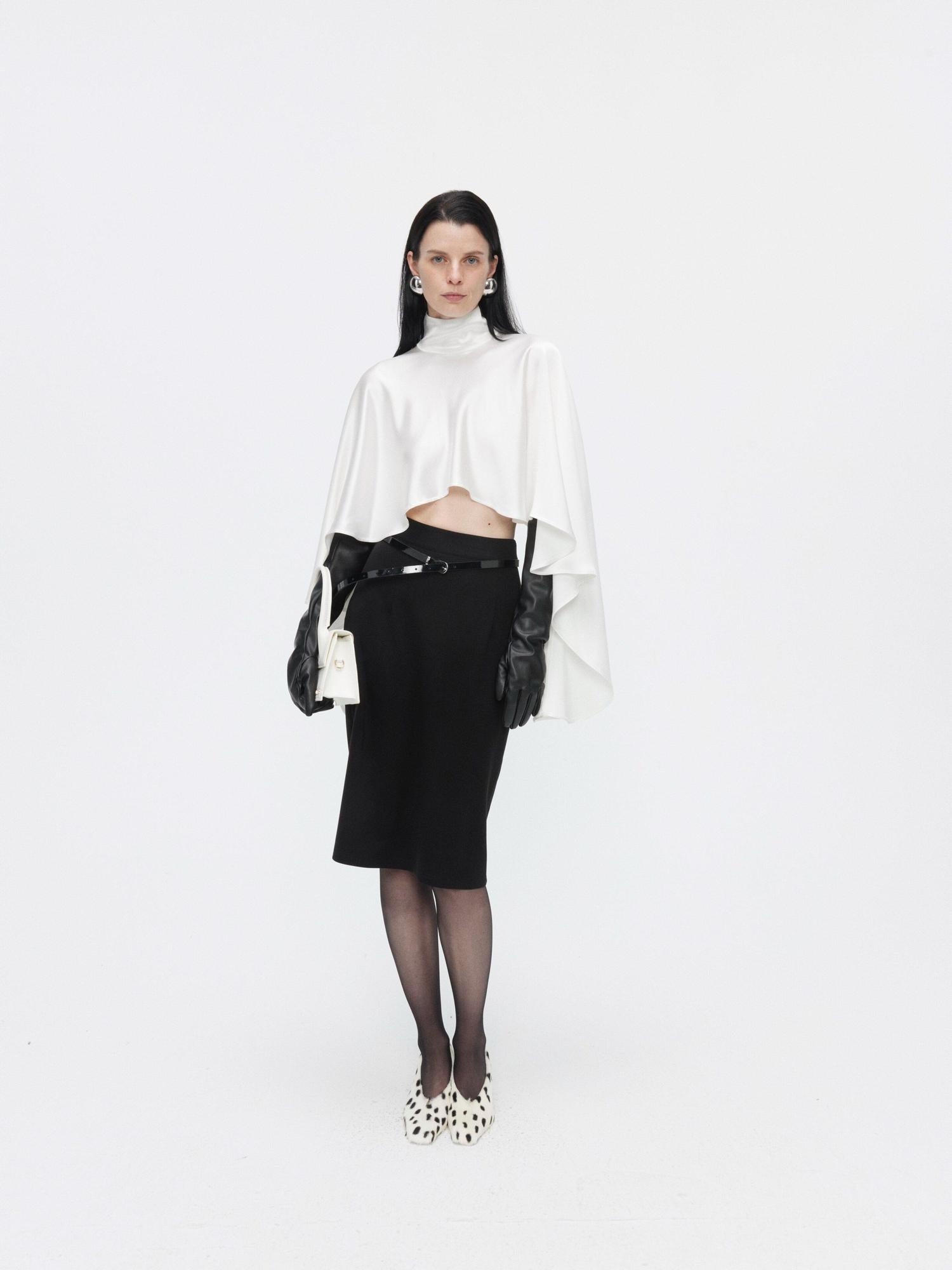 BUZHOU High Waist Zipper Detail Straight Knit Slim Women Black Cotton Blend Midi Skirts