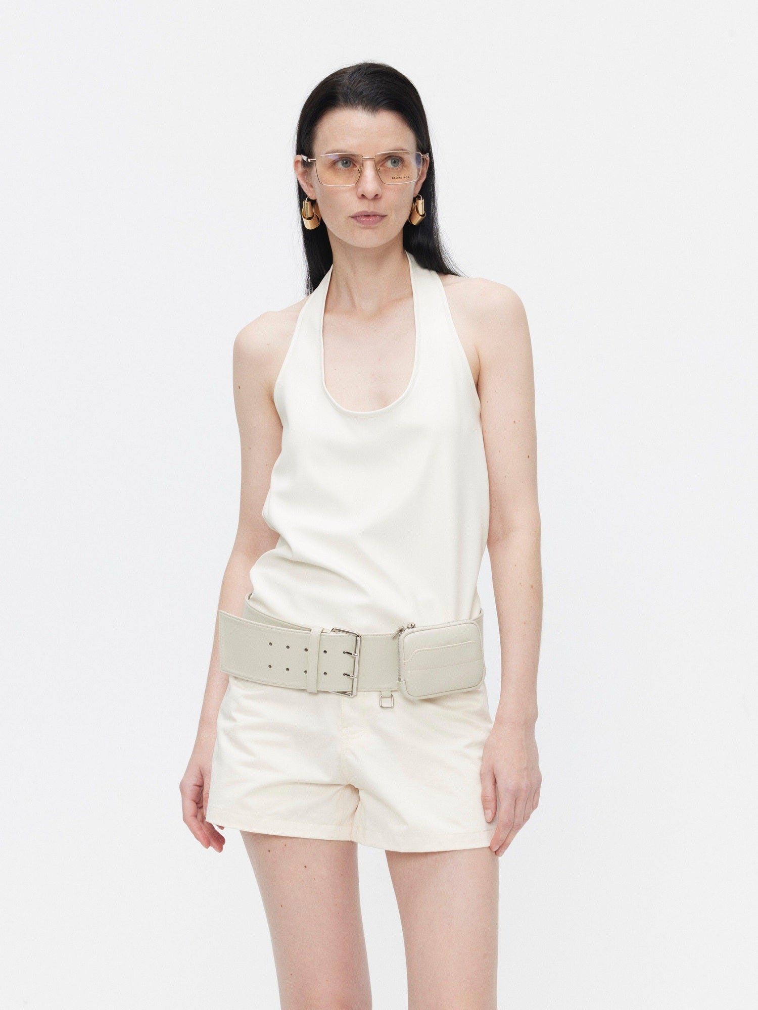 BUZHOU Minimalist Faux Leather Cropped Halter Neck Loose Fit Casual Womens Tank Tops
