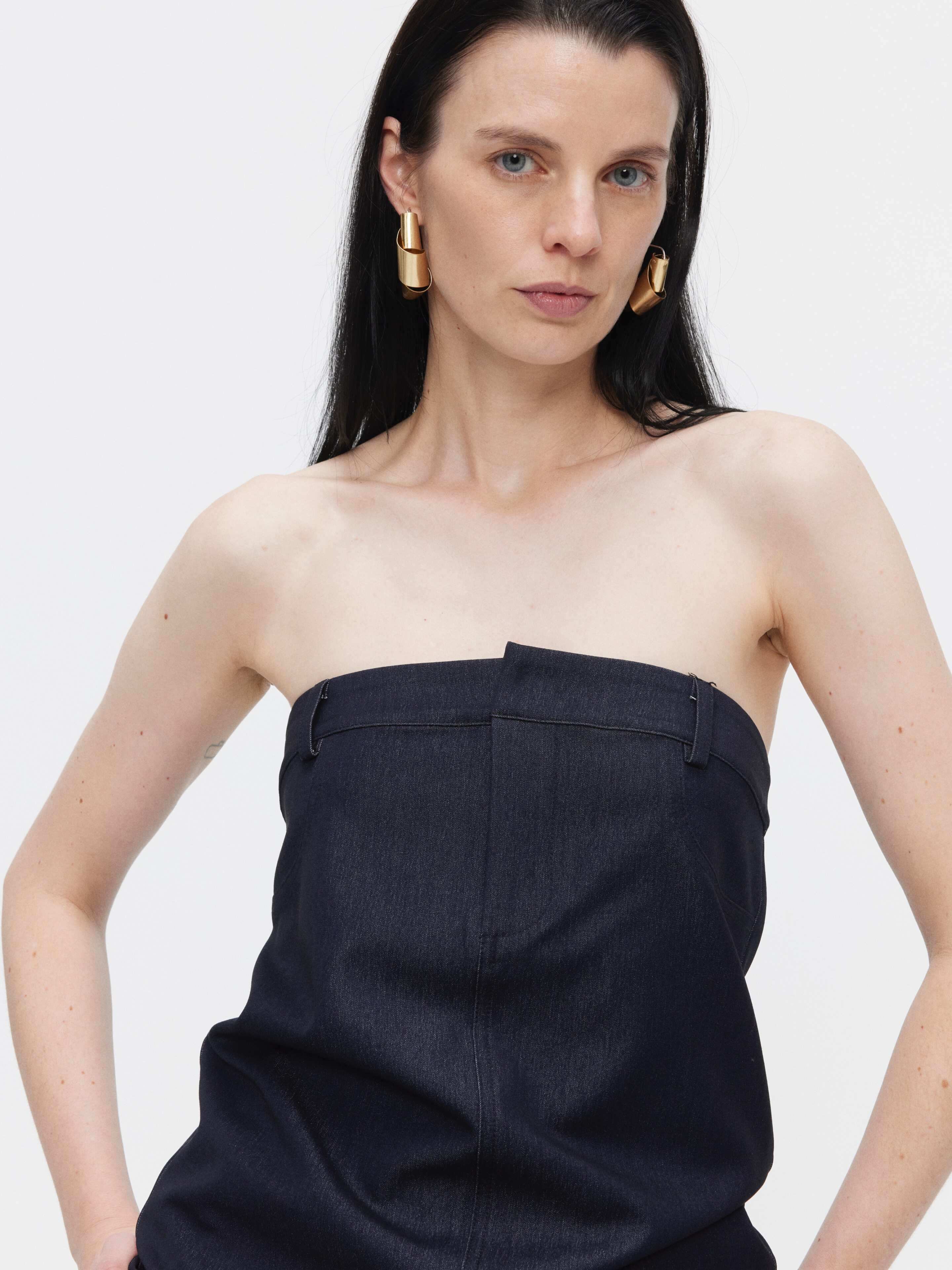 BUZHOU_Minimalist_Sleeveless_Denim_Bustier_And_Pleated_Skirt_Womens_Top_&_Skirt_Sets_MISSTT