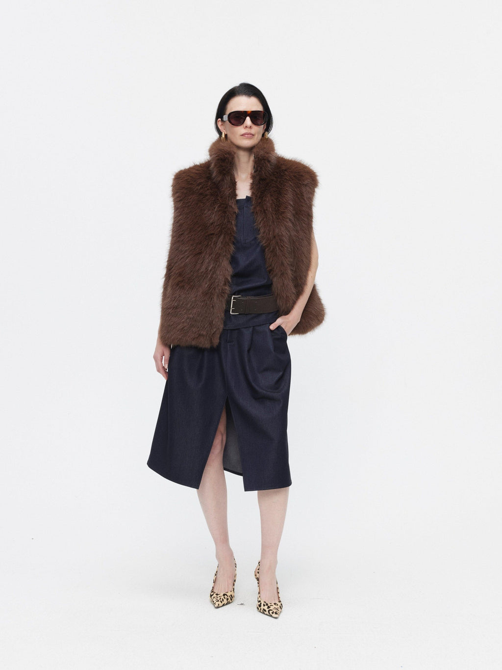 BUZHOU Minimalist Sleeveless Denim Bustier And Pleated Skirt Womens Top & Skirt Sets