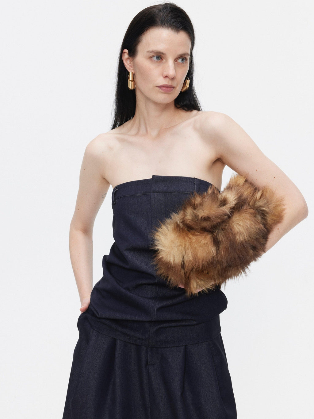 BUZHOU Minimalist Sleeveless Denim Bustier And Pleated Skirt Womens Top & Skirt Sets