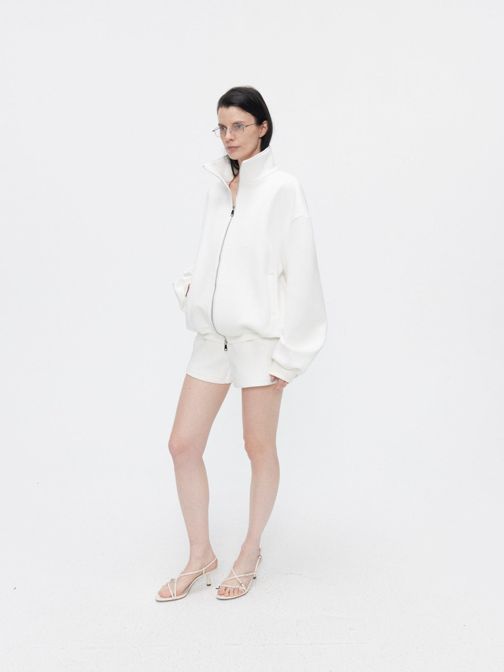 BUZHOU Minimalist Unisex Stand Collar Long Sleeve Sweatshirt Shorts Top & Shorts Sets