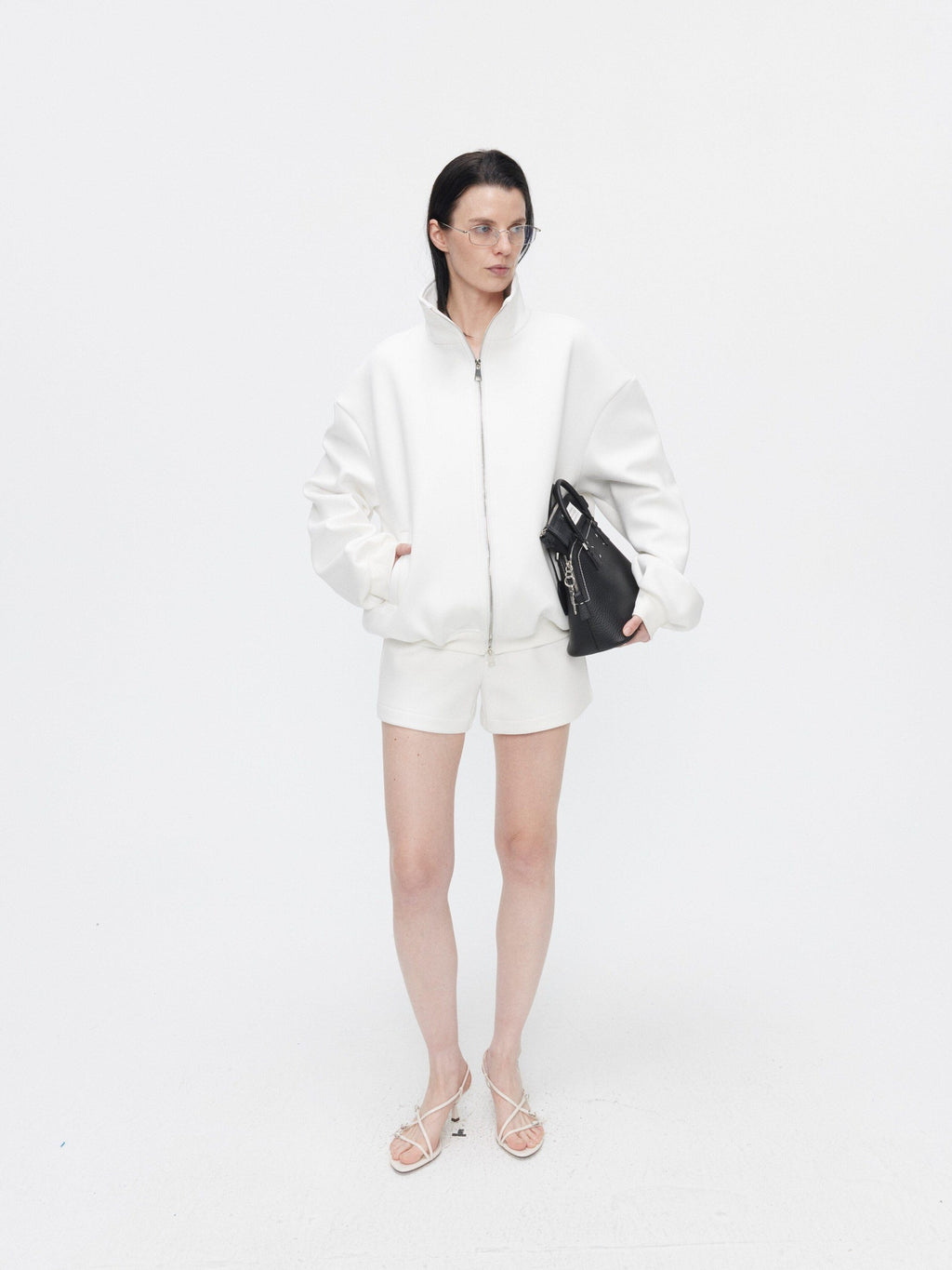 BUZHOU Minimalist Unisex Stand Collar Long Sleeve Sweatshirt Shorts Top & Shorts Sets