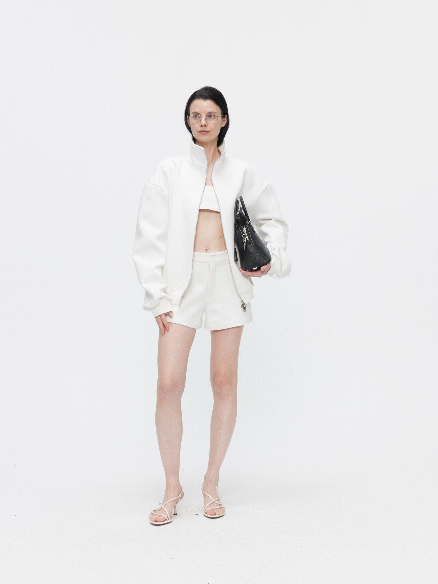 BUZHOU Minimalist Unisex Stand Collar Long Sleeve Sweatshirt Shorts Top & Shorts Sets