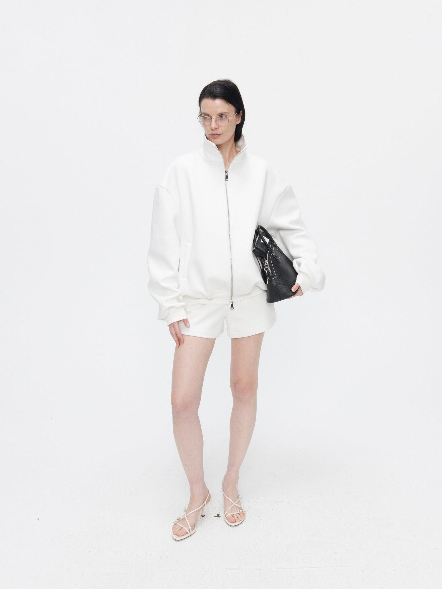 BUZHOU Minimalist Unisex Stand Collar Long Sleeve Sweatshirt Shorts Top & Shorts Sets