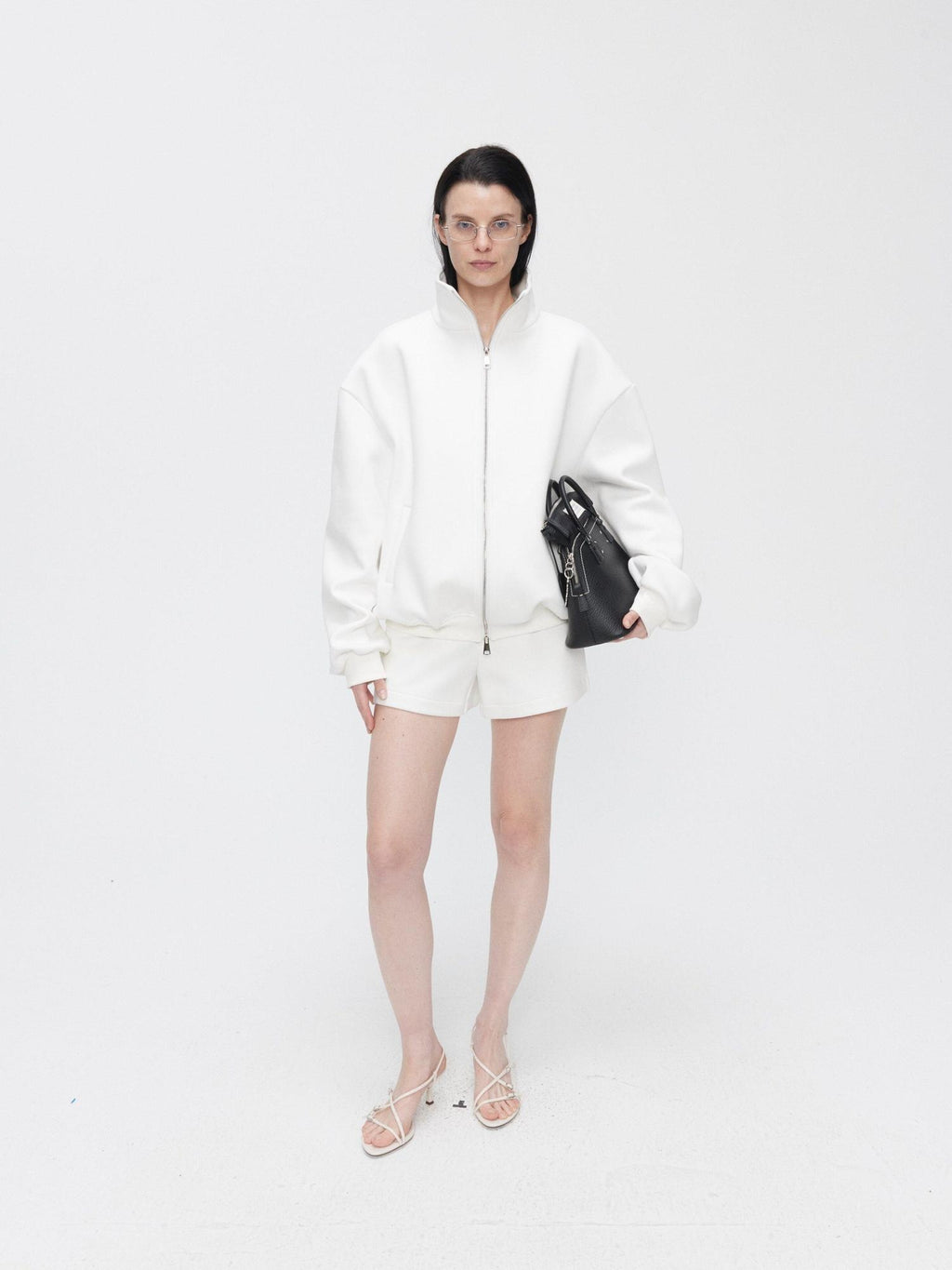 BUZHOU Minimalist Unisex Stand Collar Long Sleeve Sweatshirt Shorts Top & Shorts Sets