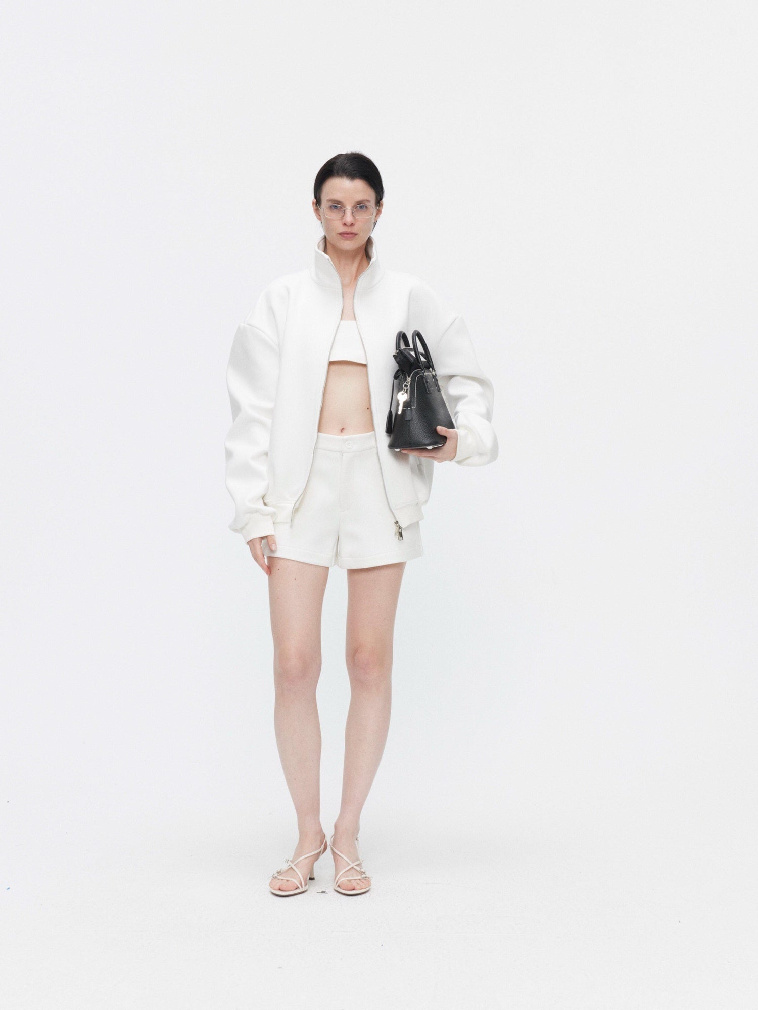 BUZHOU Minimalist Unisex Stand Collar Long Sleeve Sweatshirt Shorts Top & Shorts Sets