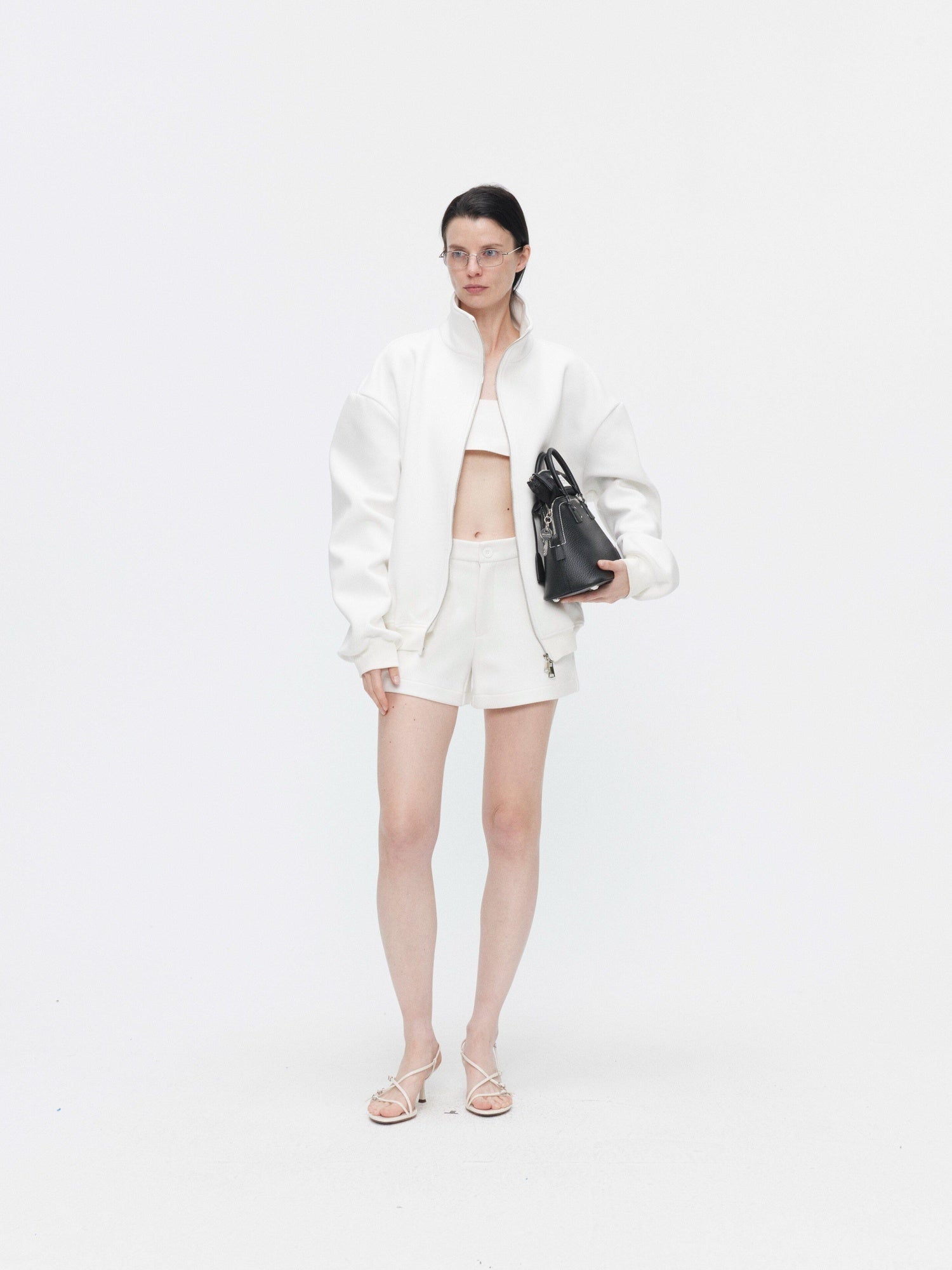 BUZHOU Minimalist Unisex Stand Collar Long Sleeve Sweatshirt Shorts Top & Shorts Sets