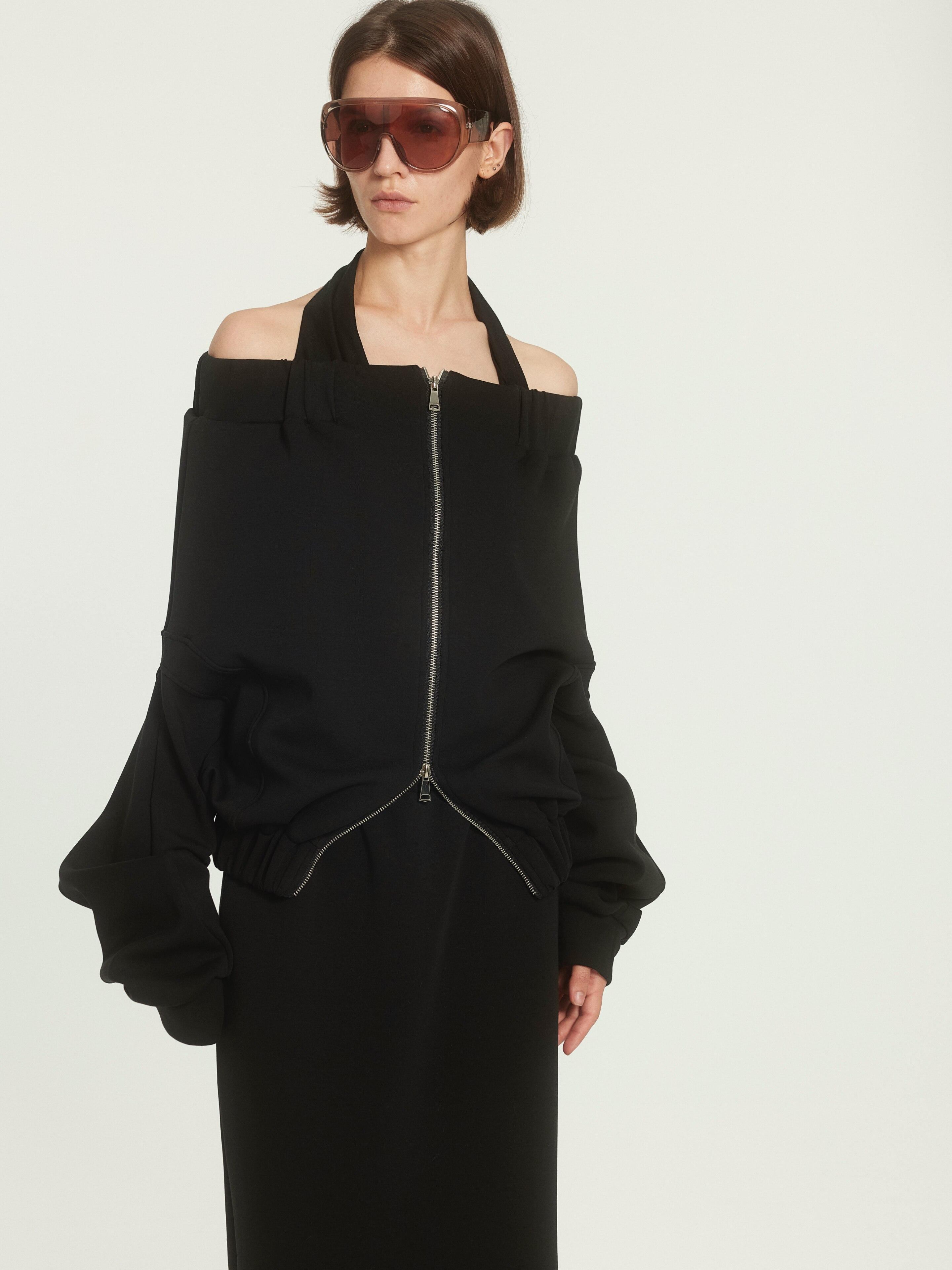 BUZHOU_Original_Loose_Off_Shoulder_Long_Sleeve_Zipper_Black_Top_&_Skirt_Sets_MISSTT