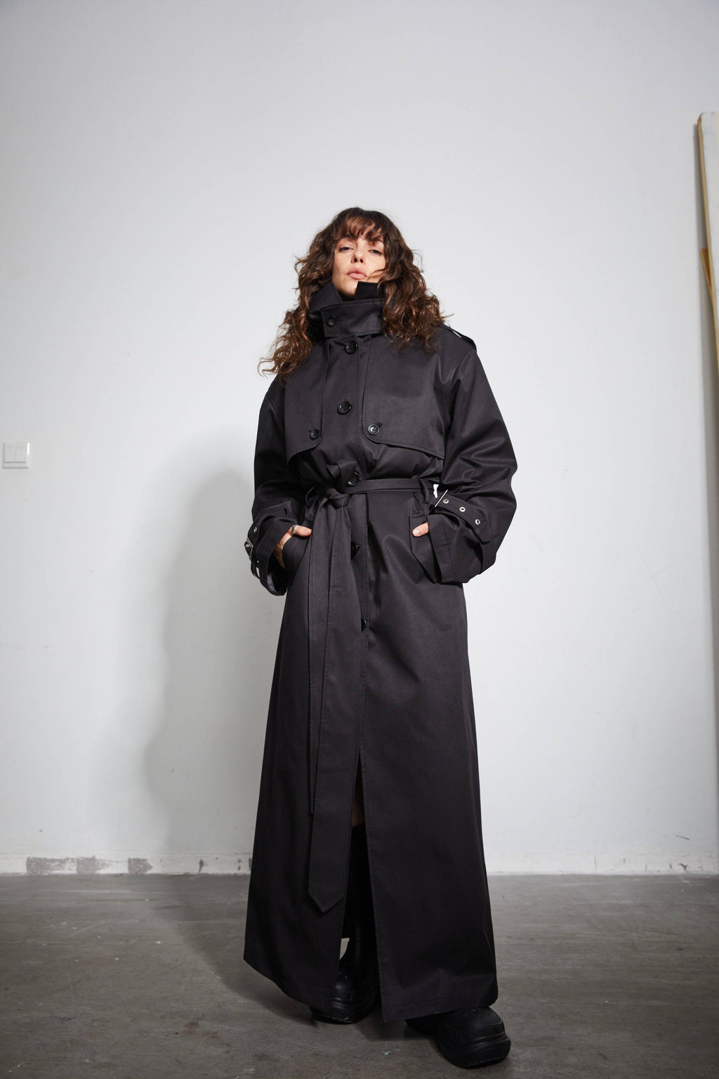BUZHOU_Pocketed_Midlength_Single_Breasted_Suit_Collar_Office_Black_Trench_Coats_MISSTT