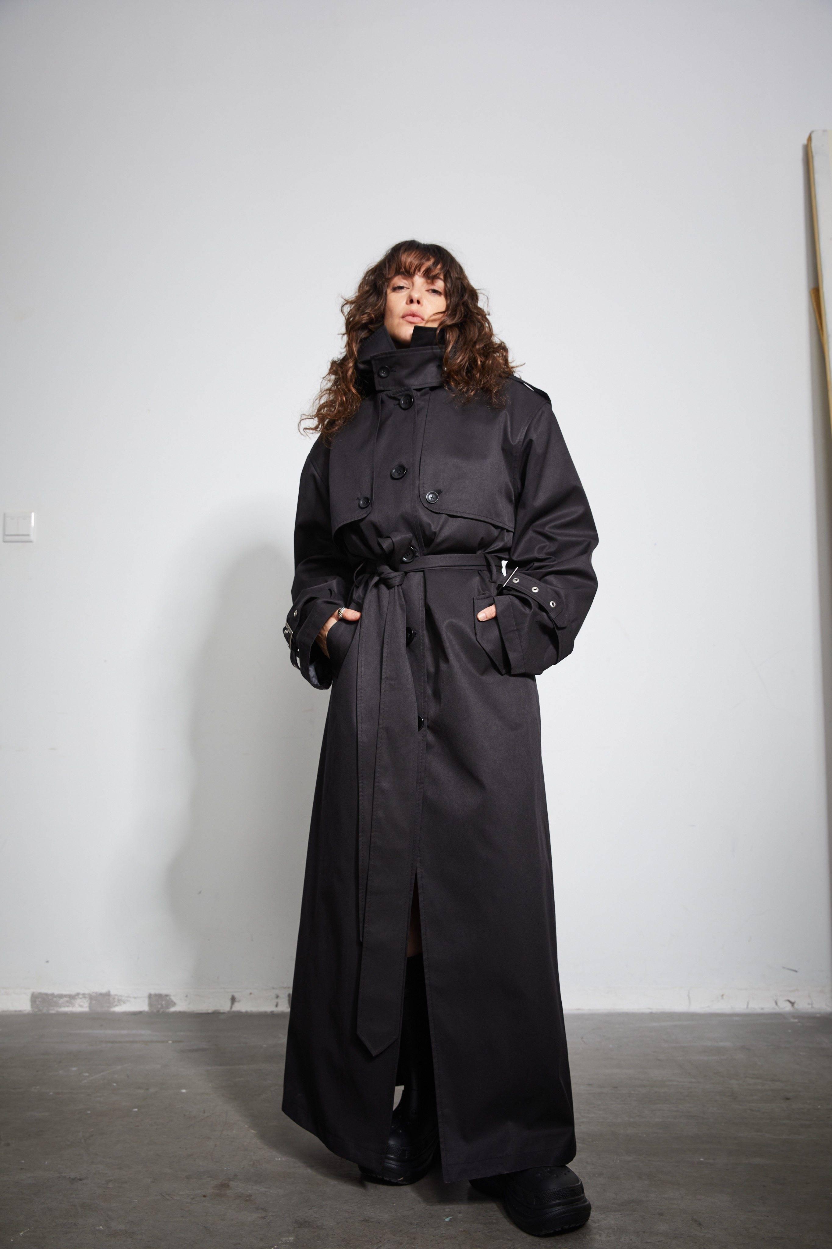 BUZHOU_Pocketed_Midlength_Single_Breasted_Suit_Collar_Office_Black_Trench_Coats_MISSTT