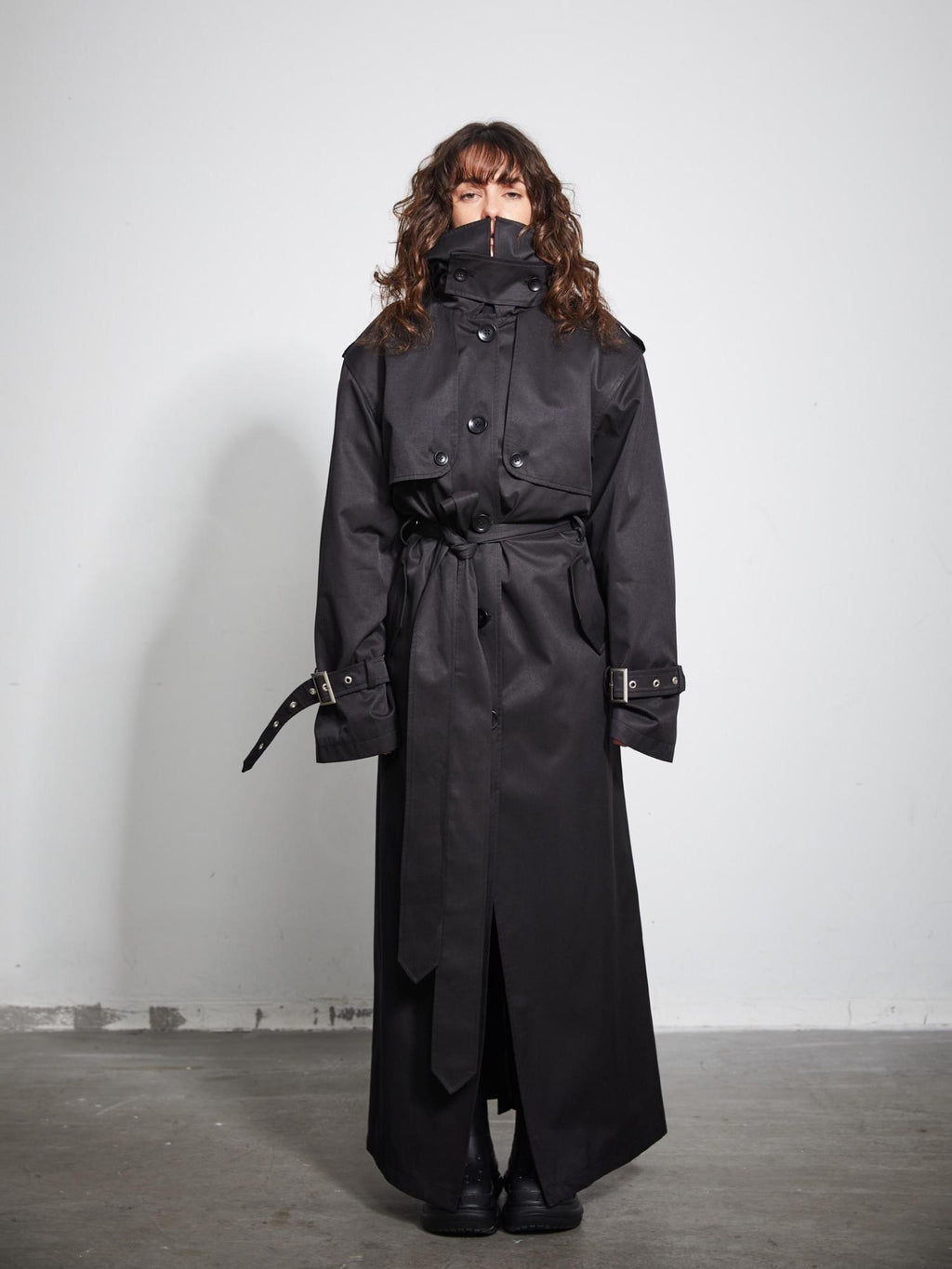 BUZHOU Pocketed Midlength Single Breasted Suit Collar Office Black Trench Coats