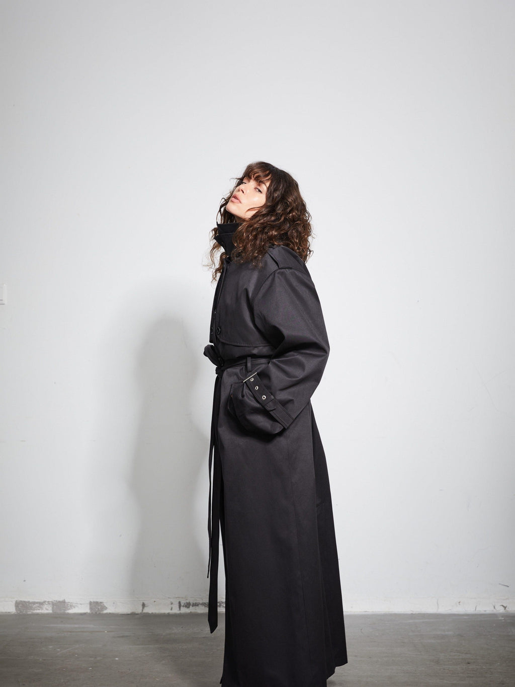 BUZHOU Pocketed Midlength Single Breasted Suit Collar Office Black Trench Coats