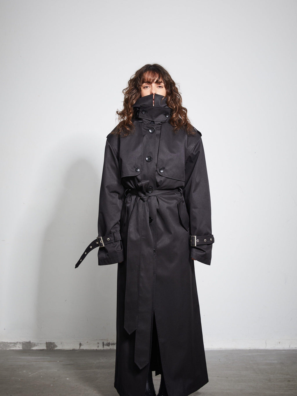 BUZHOU Pocketed Midlength Single Breasted Suit Collar Office Black Trench Coats