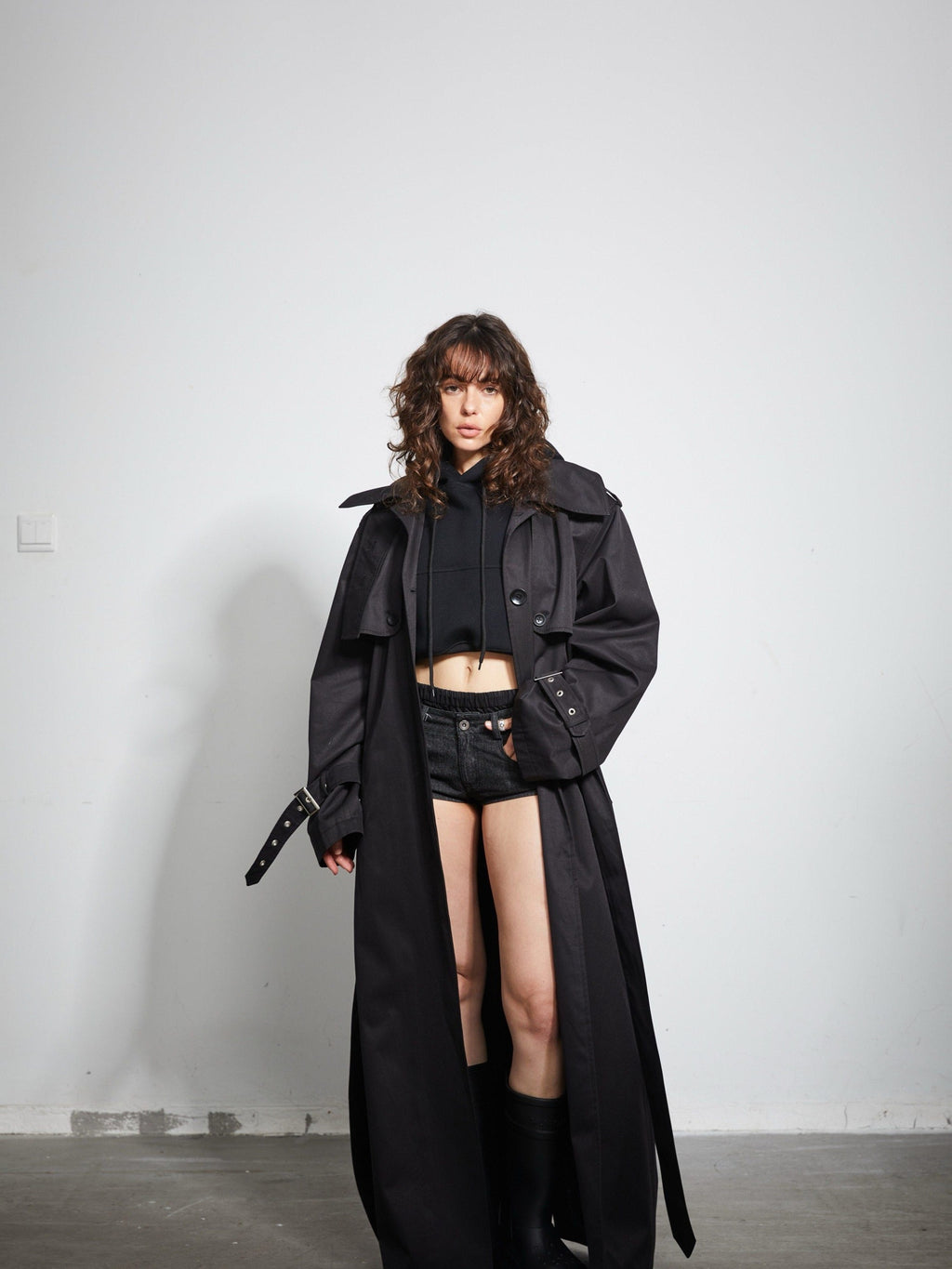 BUZHOU Pocketed Midlength Single Breasted Suit Collar Office Black Trench Coats