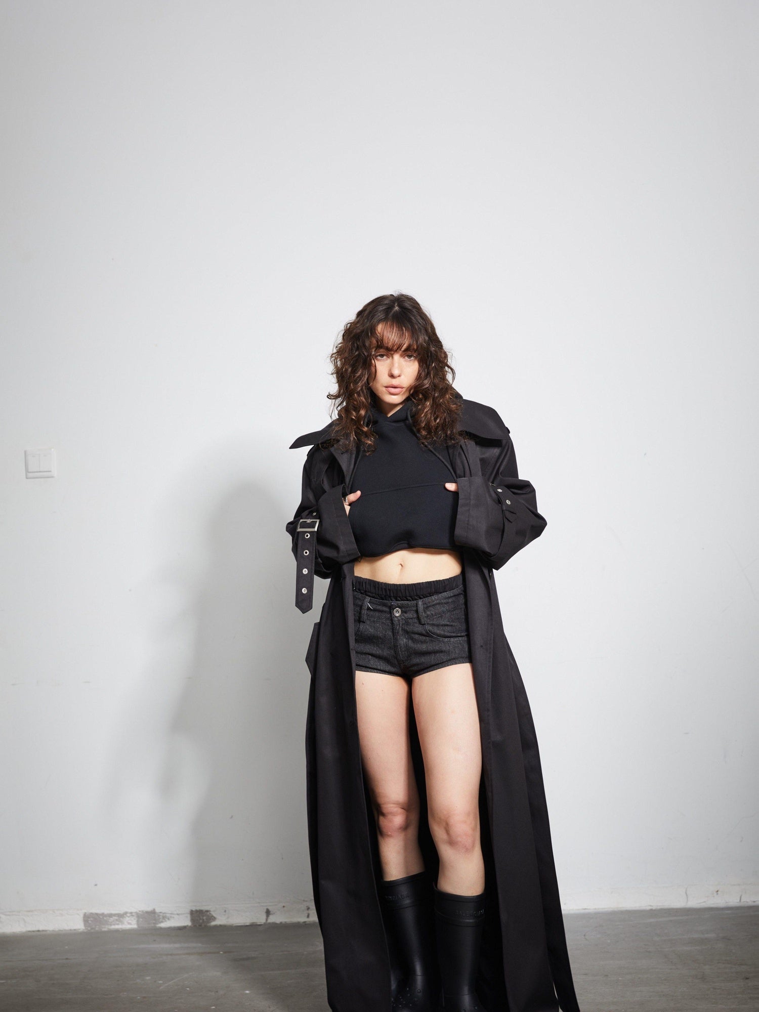 BUZHOU Pocketed Midlength Single Breasted Suit Collar Office Black Trench Coats