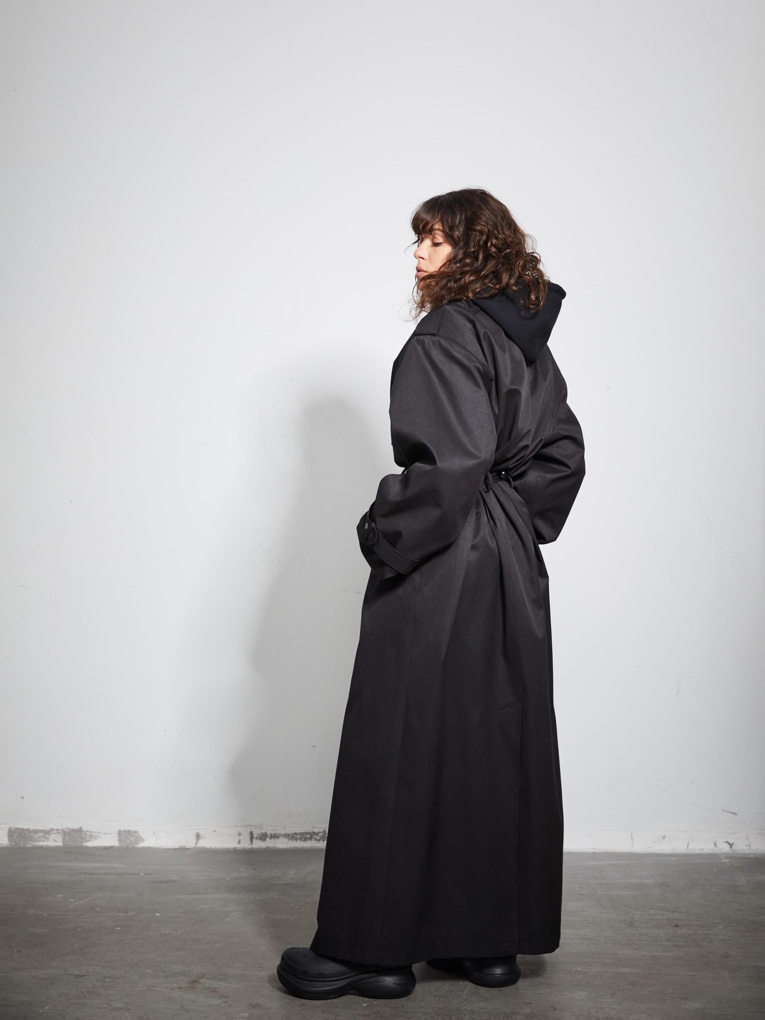 BUZHOU Pocketed Midlength Single Breasted Suit Collar Office Black Trench Coats