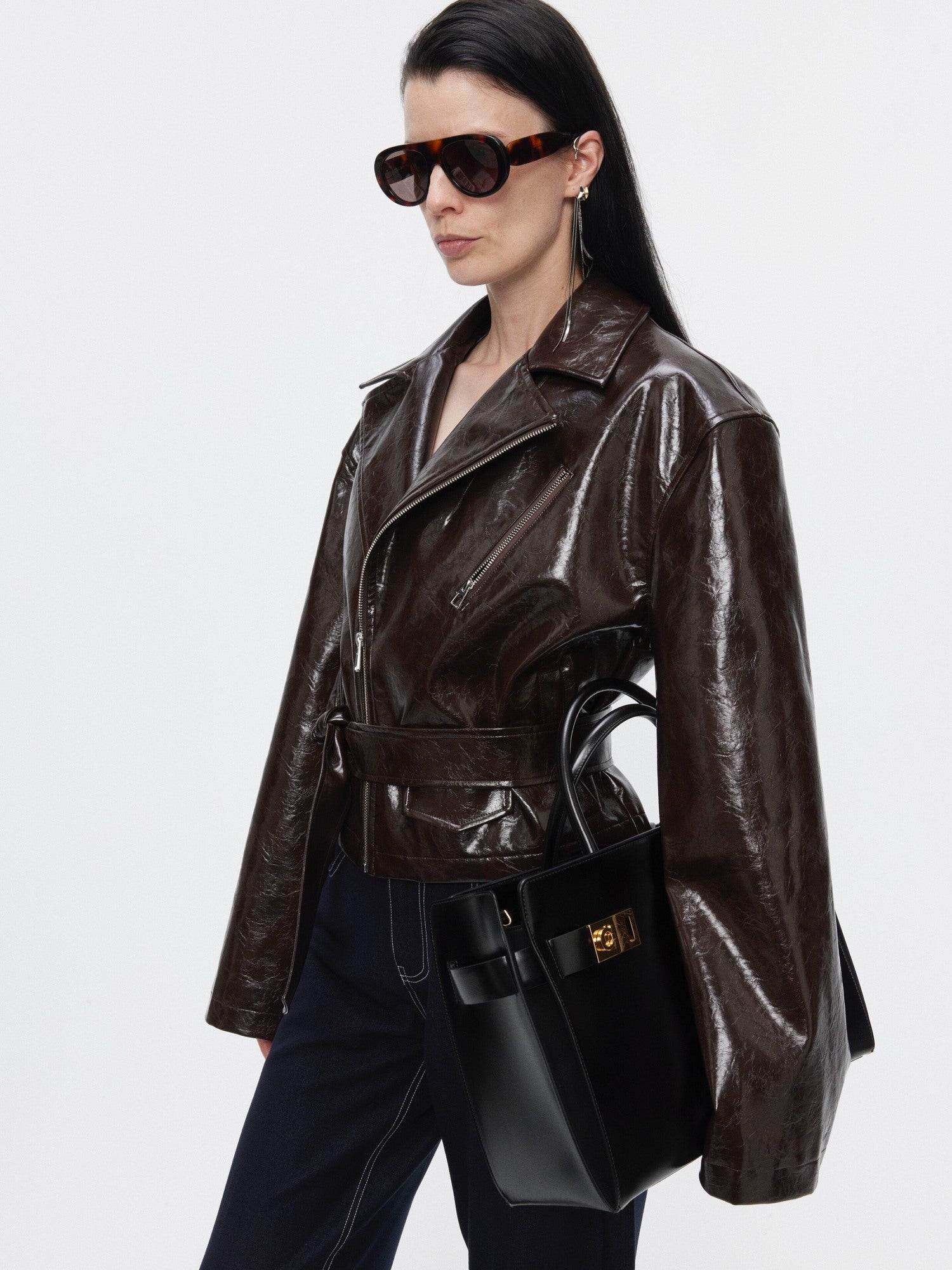 BUZHOU Premium Pu Minimalist Short Zip Lapel Collar Youth Black Brown Leather Jackets