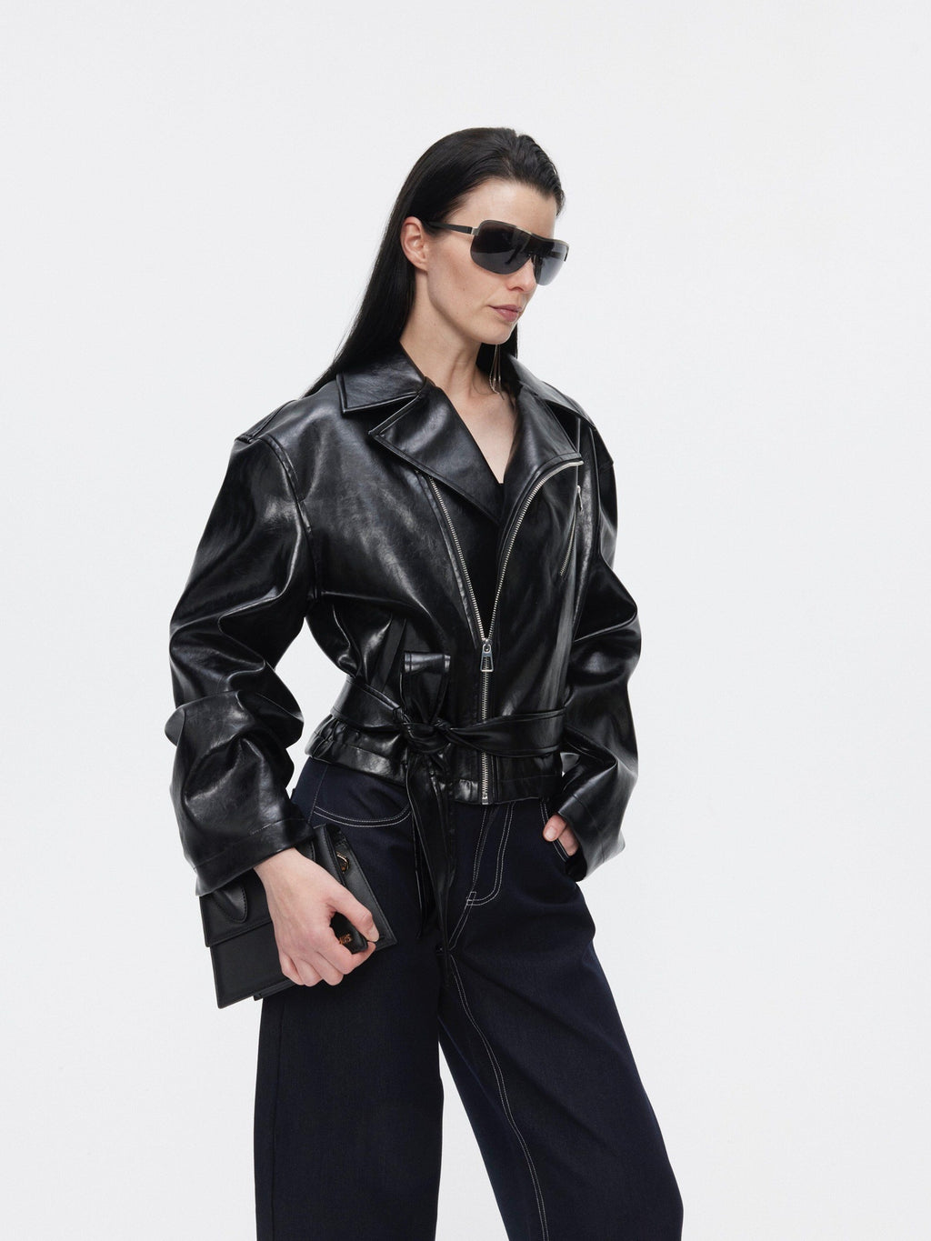 BUZHOU Premium Pu Minimalist Short Zip Lapel Collar Youth Black Brown Leather Jackets