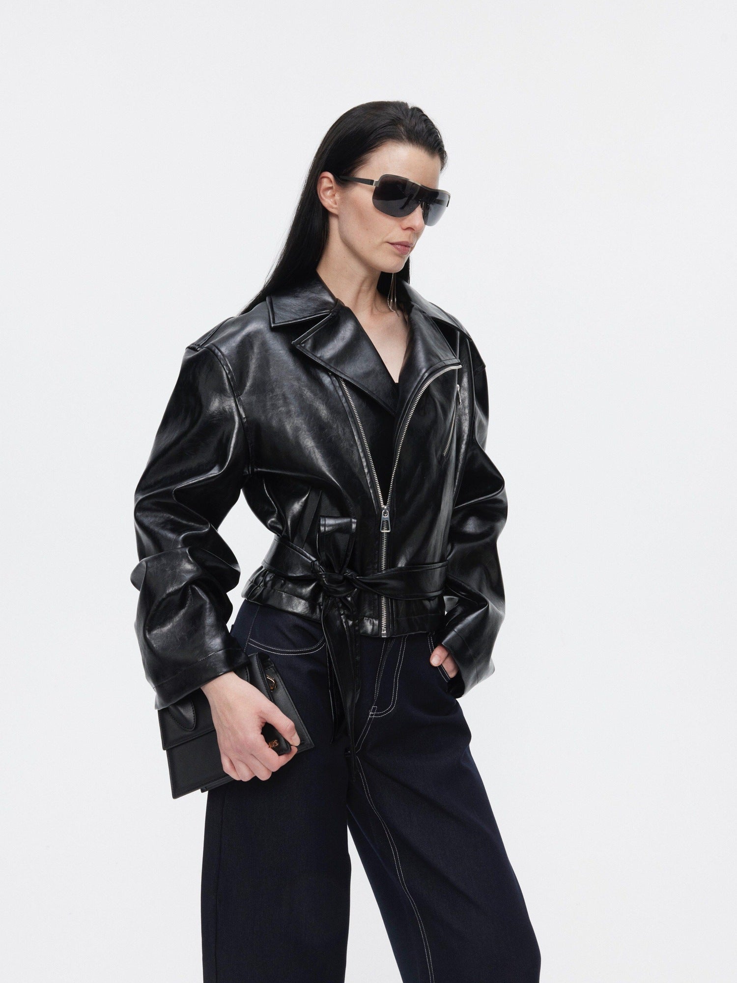 BUZHOU Premium Pu Minimalist Short Zip Lapel Collar Youth Black Brown Leather Jackets
