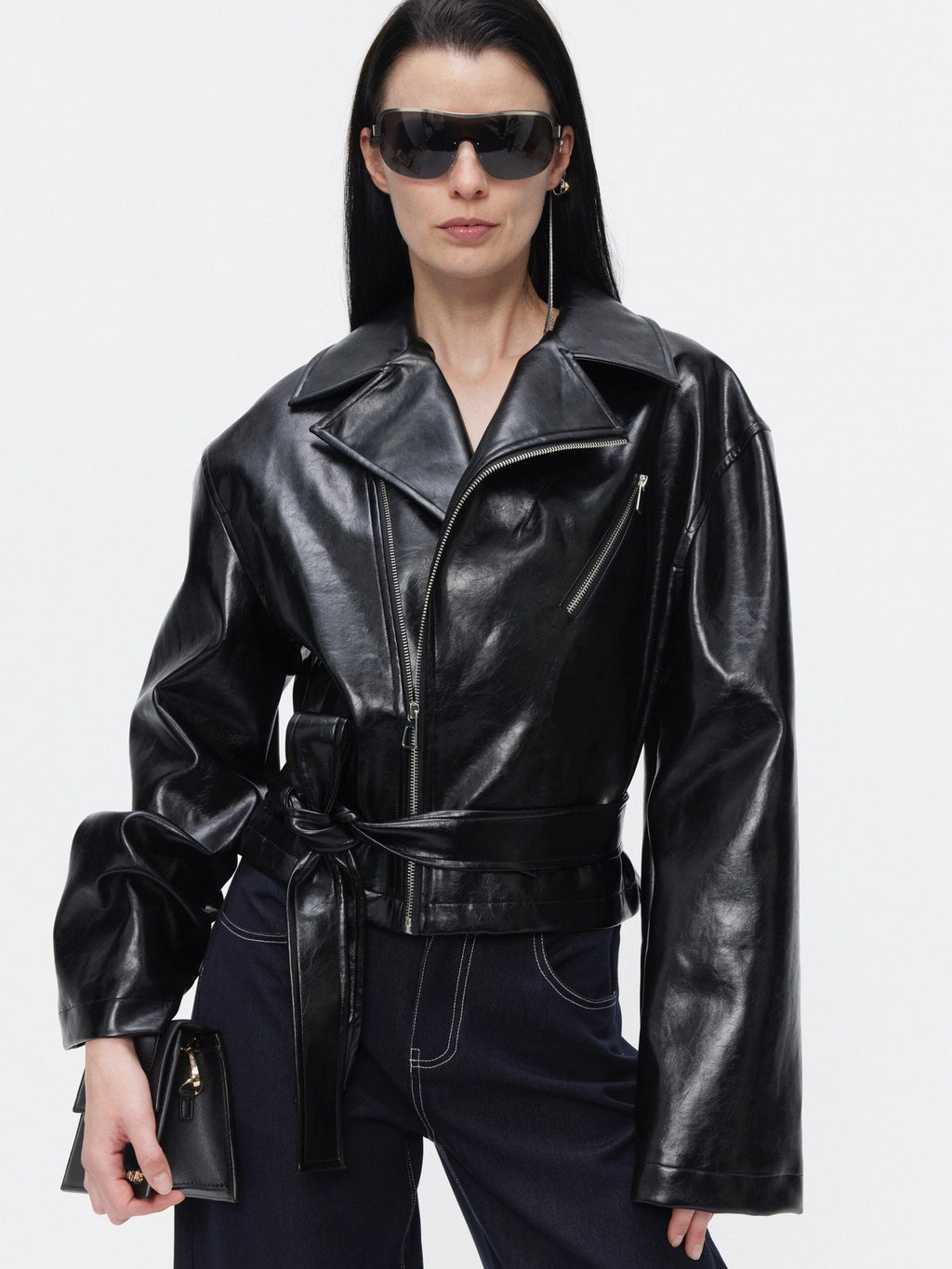 BUZHOU Premium Pu Minimalist Short Zip Lapel Collar Youth Black Brown Leather Jackets