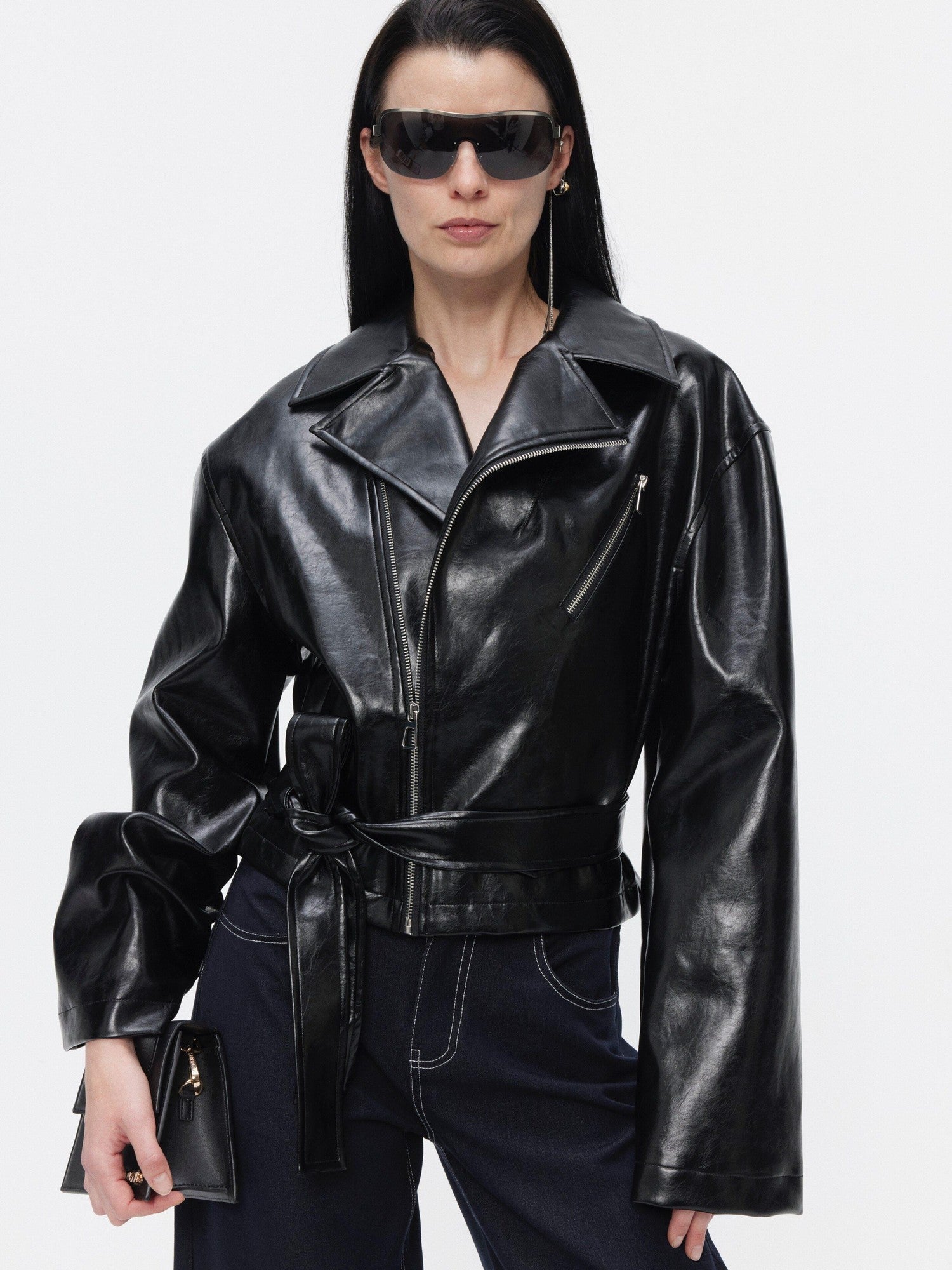 BUZHOU Premium Pu Minimalist Short Zip Lapel Collar Youth Black Brown Leather Jackets
