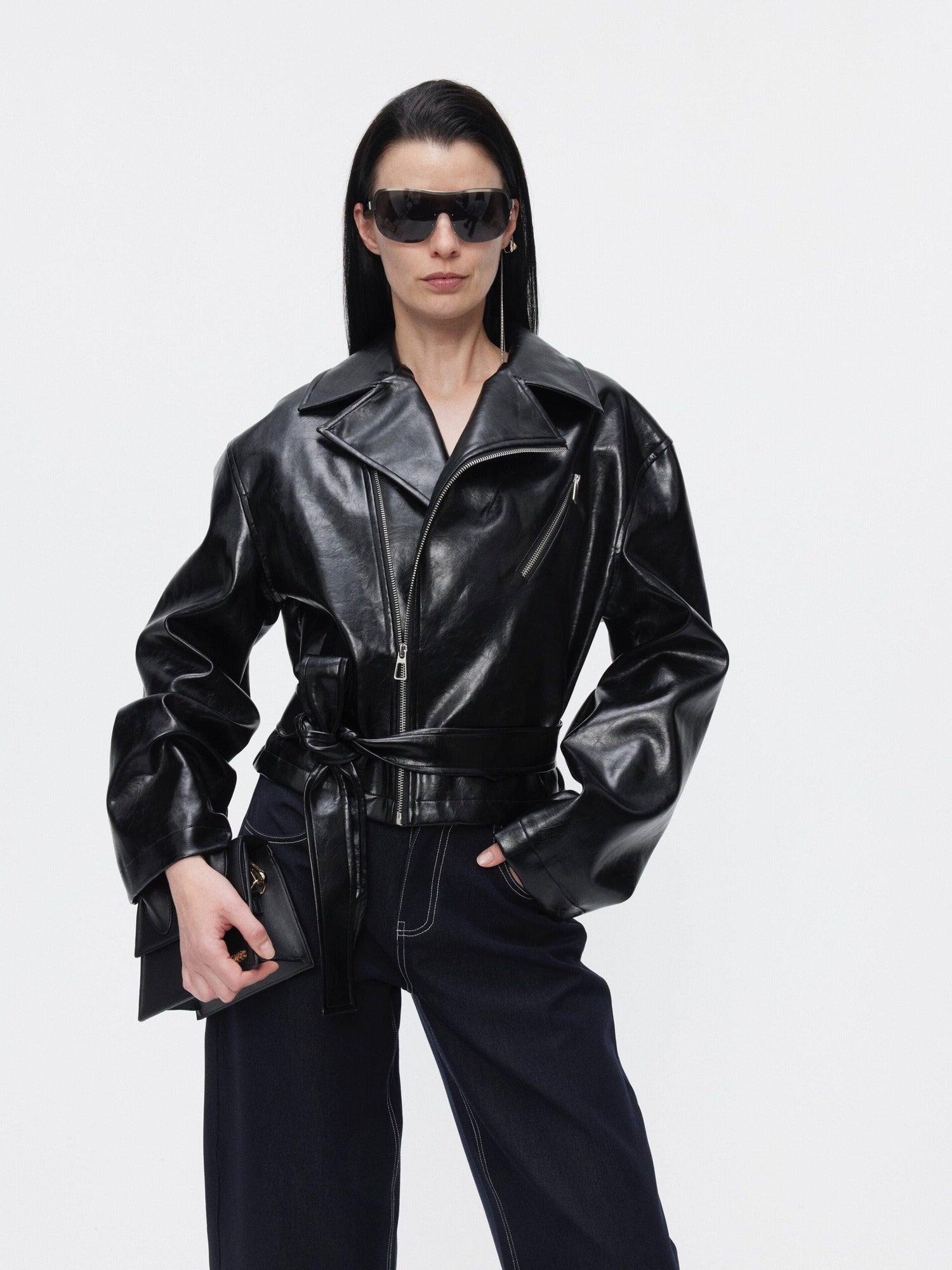 BUZHOU Premium Pu Minimalist Short Zip Lapel Collar Youth Black Brown Leather Jackets