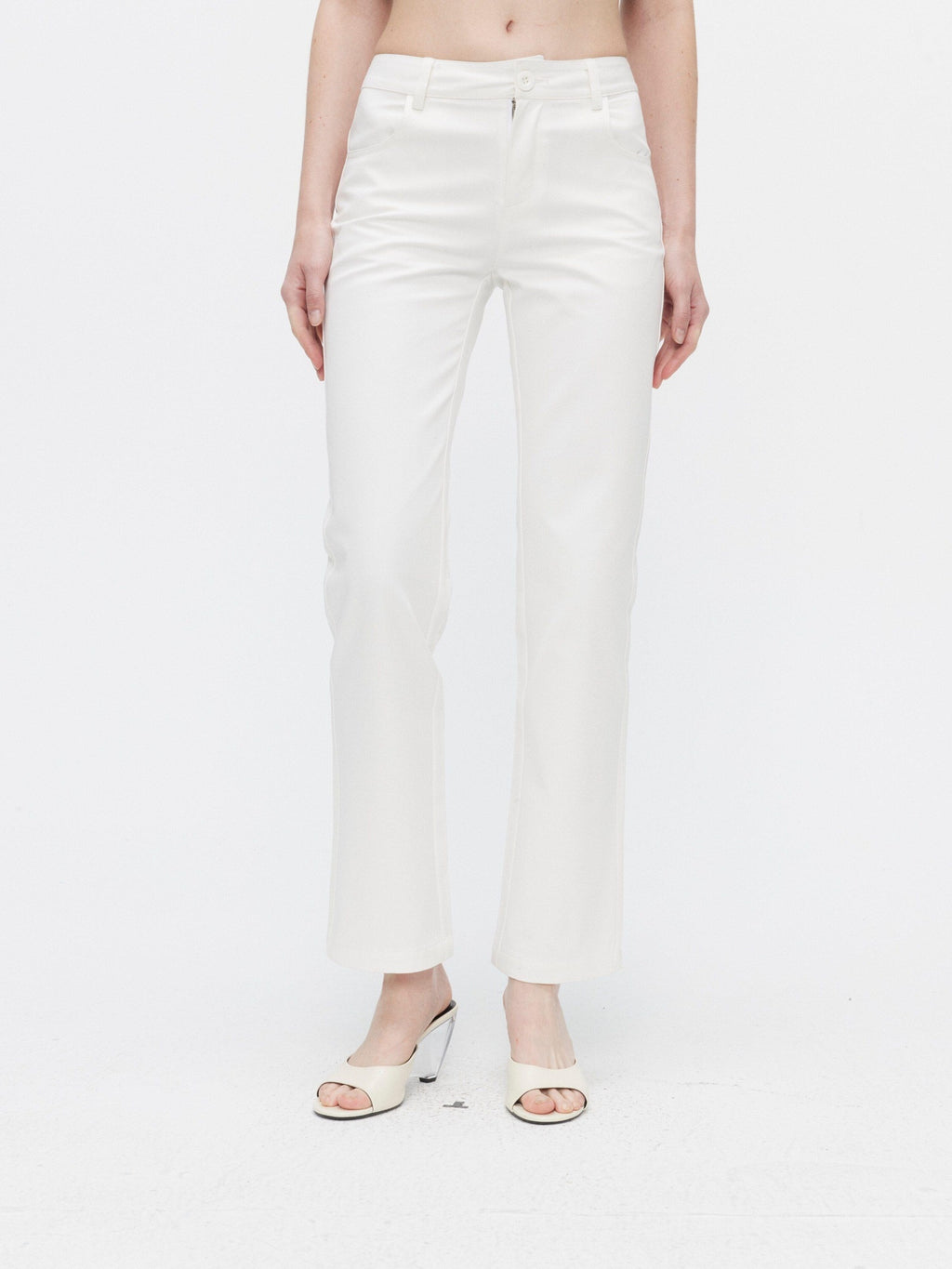 BUZHOU Pure Cotton Minimalist Mid Low Rise White Womens Classic Straight Pants
