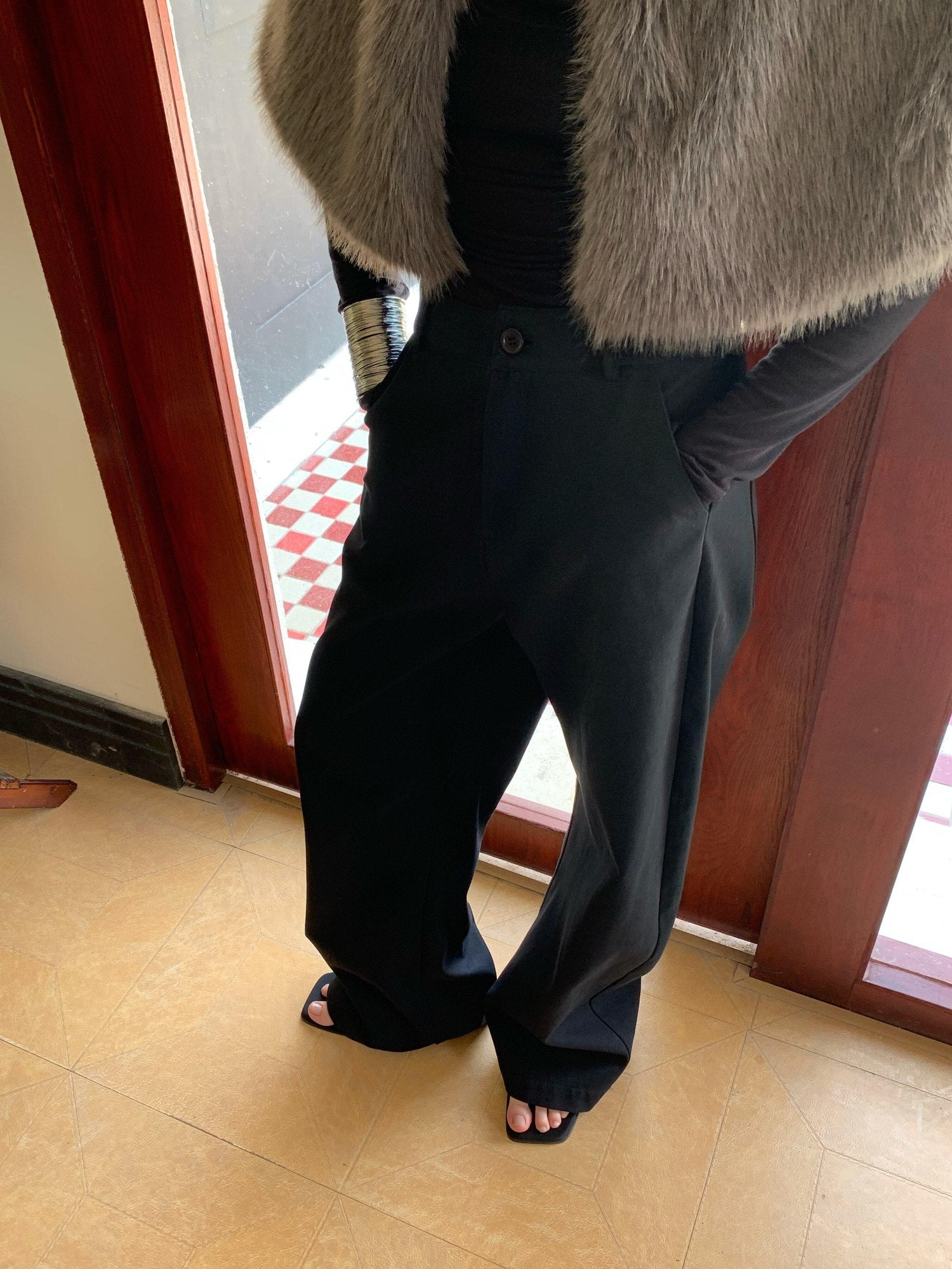 BUZHOU Pure Cotton Relaxed Natural Waist Curved Hem Women Wide Leg Pants