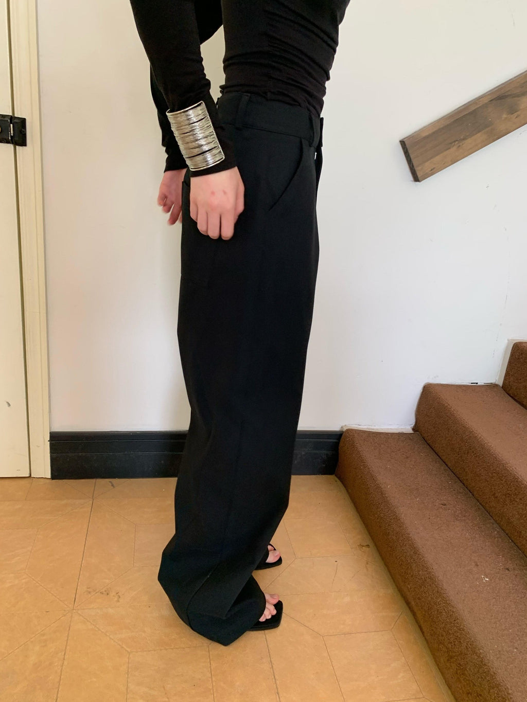 BUZHOU Pure Cotton Relaxed Natural Waist Curved Hem Women Wide Leg Pants