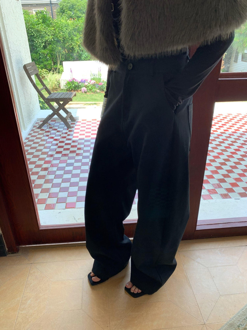 BUZHOU Pure Cotton Relaxed Natural Waist Curved Hem Women Wide Leg Pants
