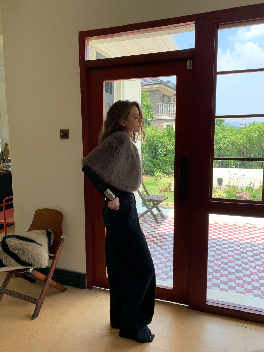 BUZHOU Pure Cotton Relaxed Natural Waist Curved Hem Women Wide Leg Pants